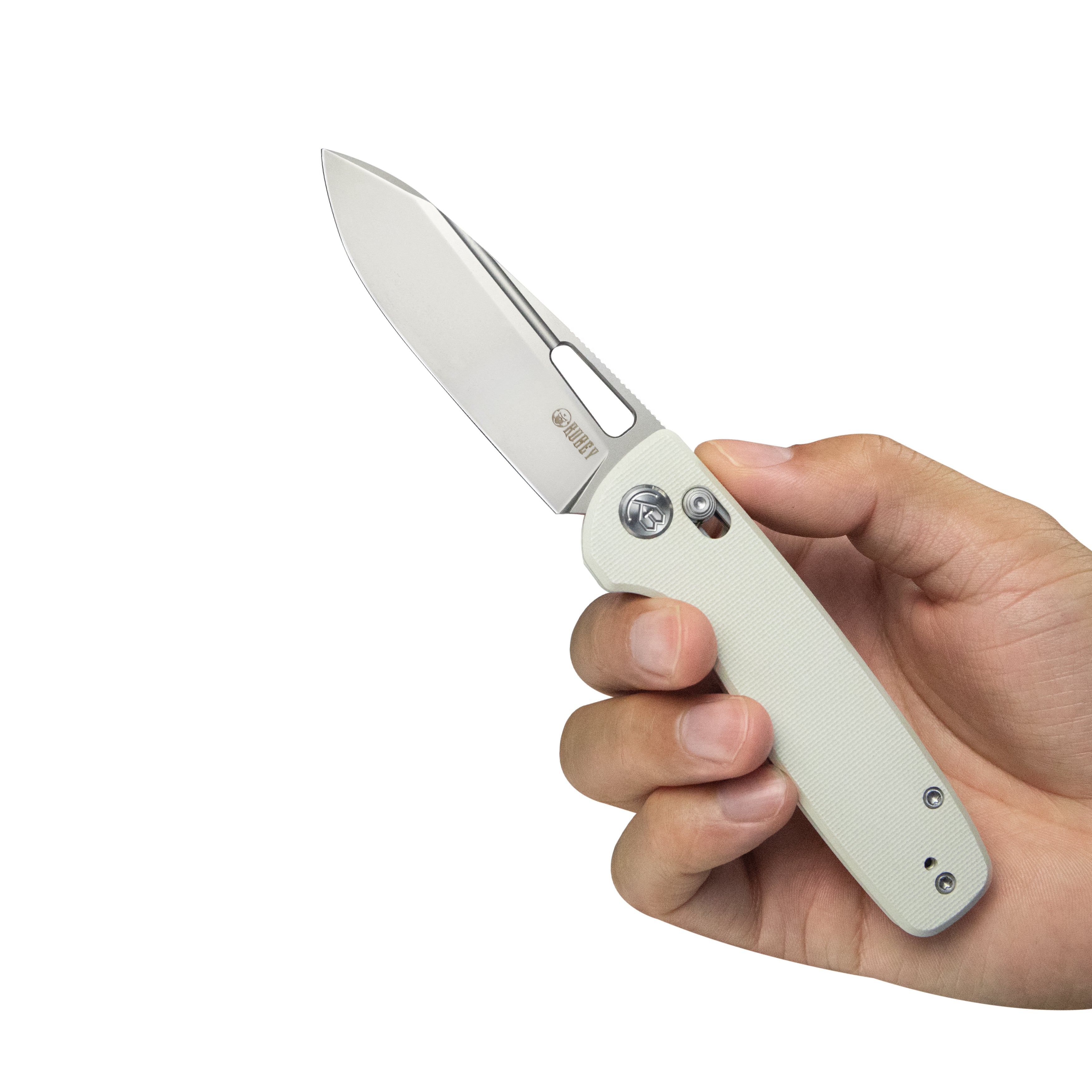 Bluff Axis lock Everyday Carry Folding Knife White G10  Handle 3.19" Sandblast 14C28N KU248C