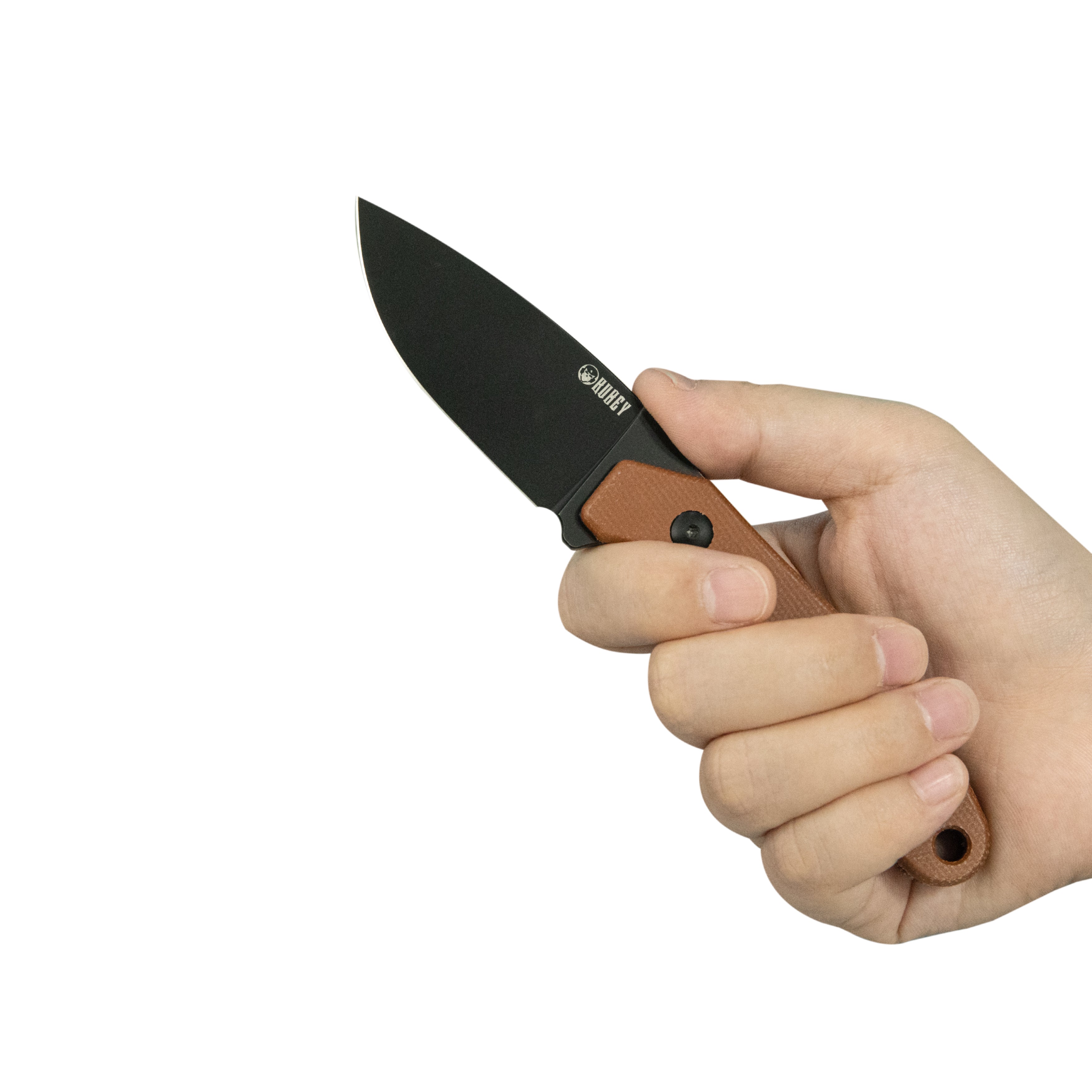 TLB EDC Fixed Blade Knife Brown Micarta 4" Blackwash 14C28N with Kydex Sheath KU467D