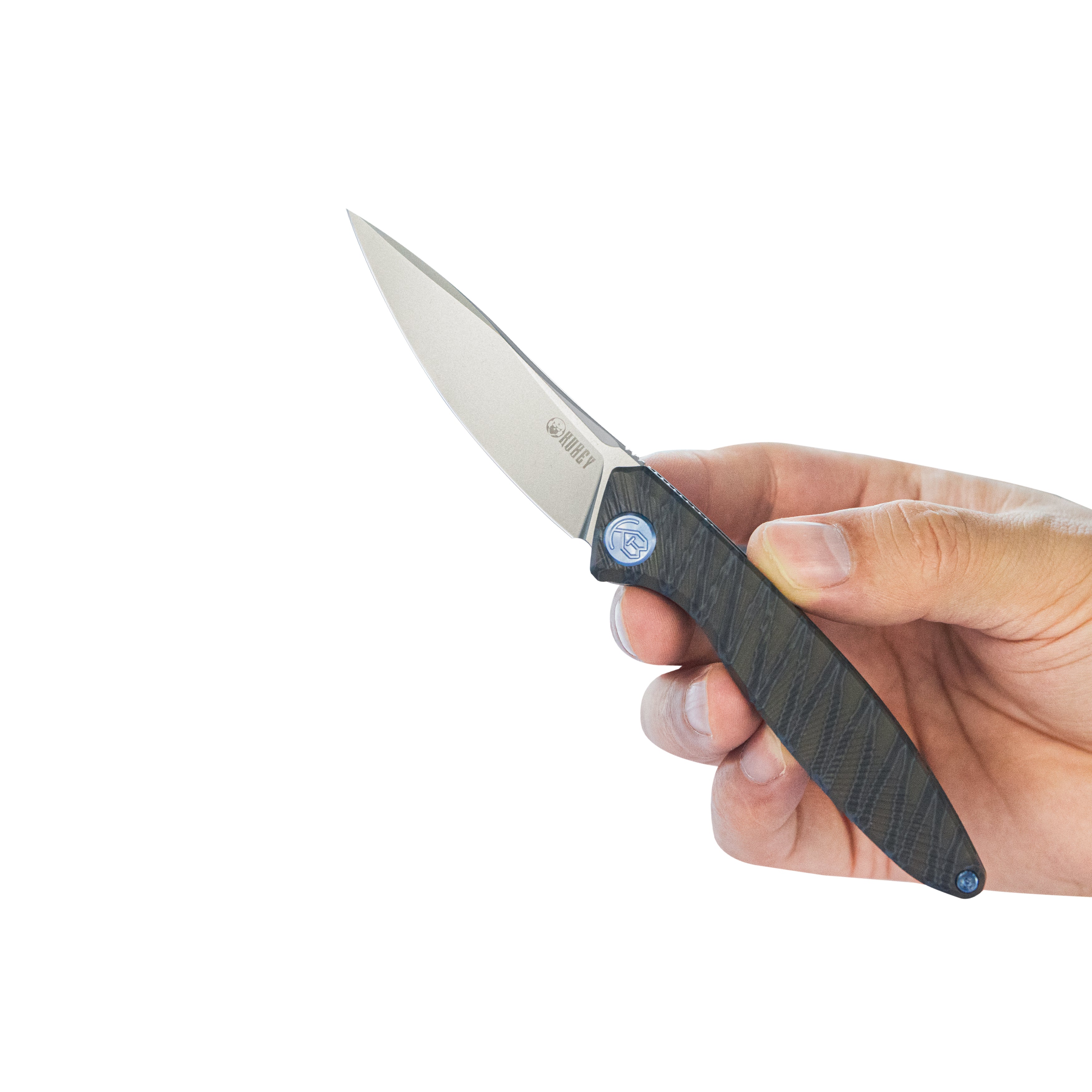 Kubey Pike Liner Lock Folding Knife Flame Titanium Handle 2.87