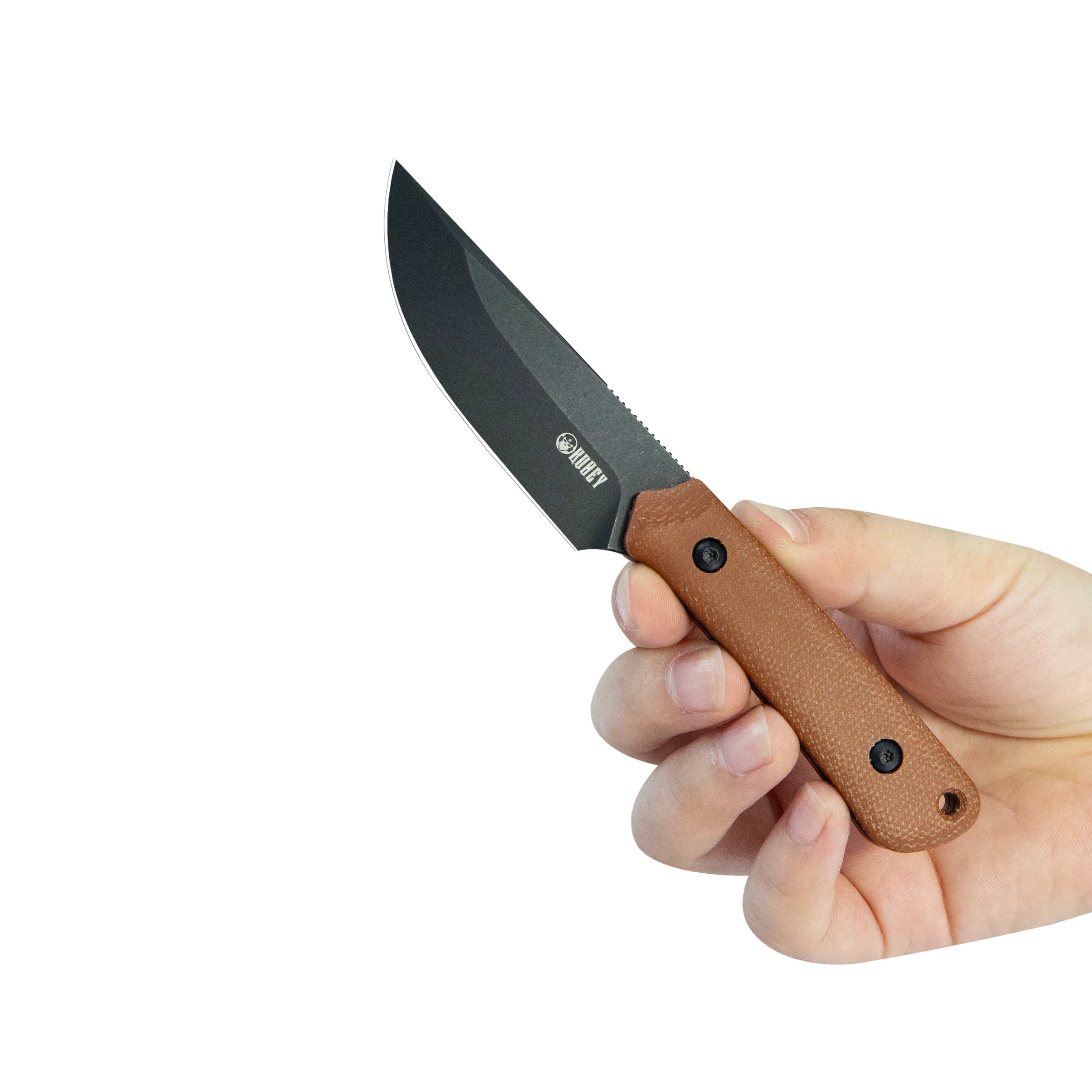 Kubey Thorn Fixed Blade Knife Brown Micarta Handle 2.8" Blackwash 14C28N Blade KU413F