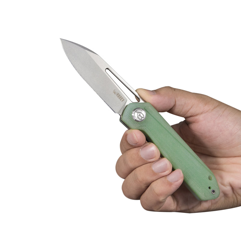 Royal Nest Liner Lock EDC Pocket Knife Front Flipper Jade G10 Handle 2.99" Bead Blasted D2 KU321B