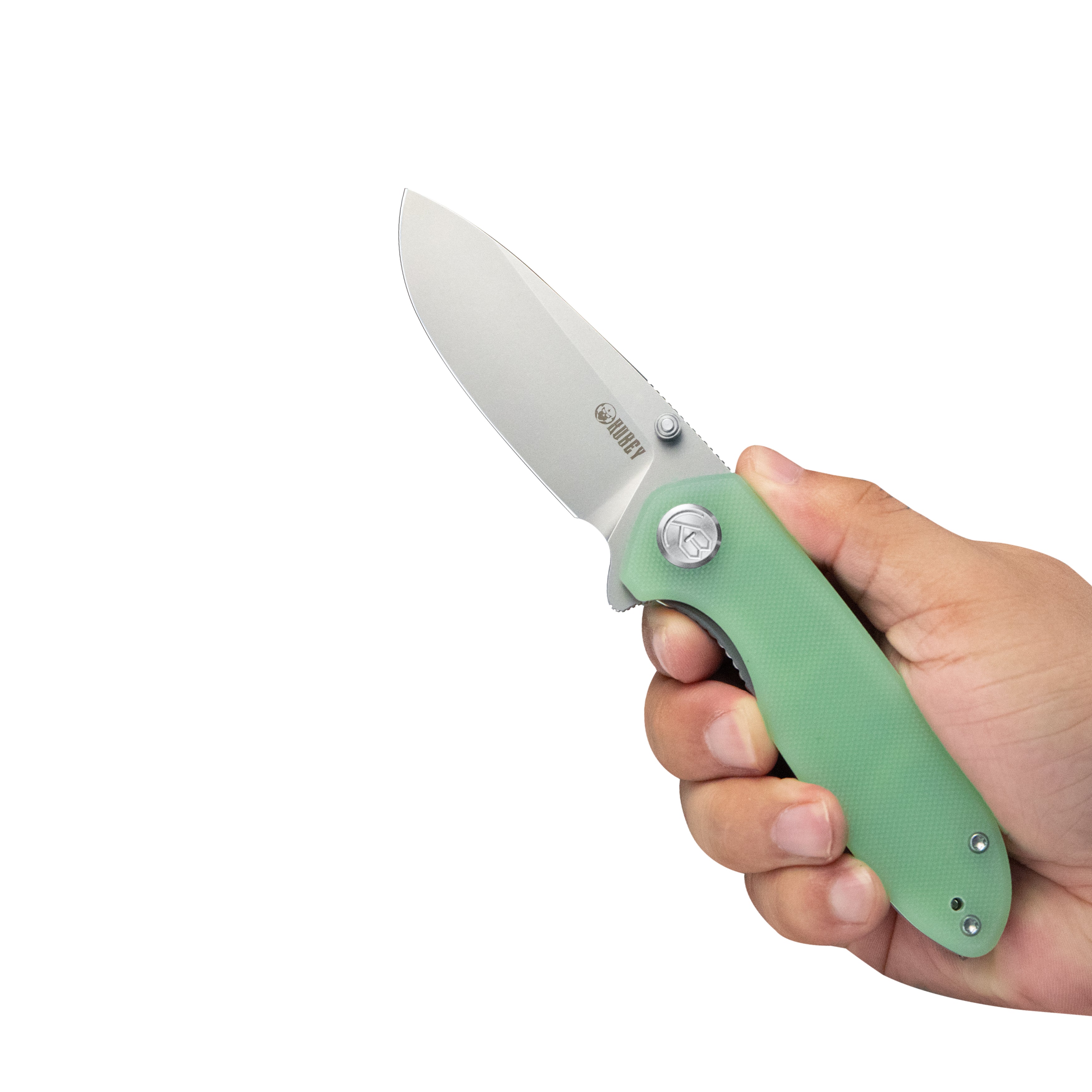 Belus Thumb Stud Everyday Carry Pocket Knife Jade G10 Handle 2.95" Bead Blasted AUS-10 Blade KU342F