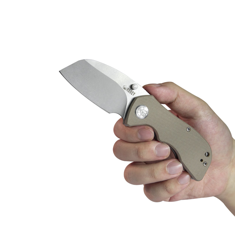 Karaji Liner Lock Dual Thumb Studs Open Folding Pocket Knife Tan G10 Handle 2.56" Bead Blasted D2 KU180B