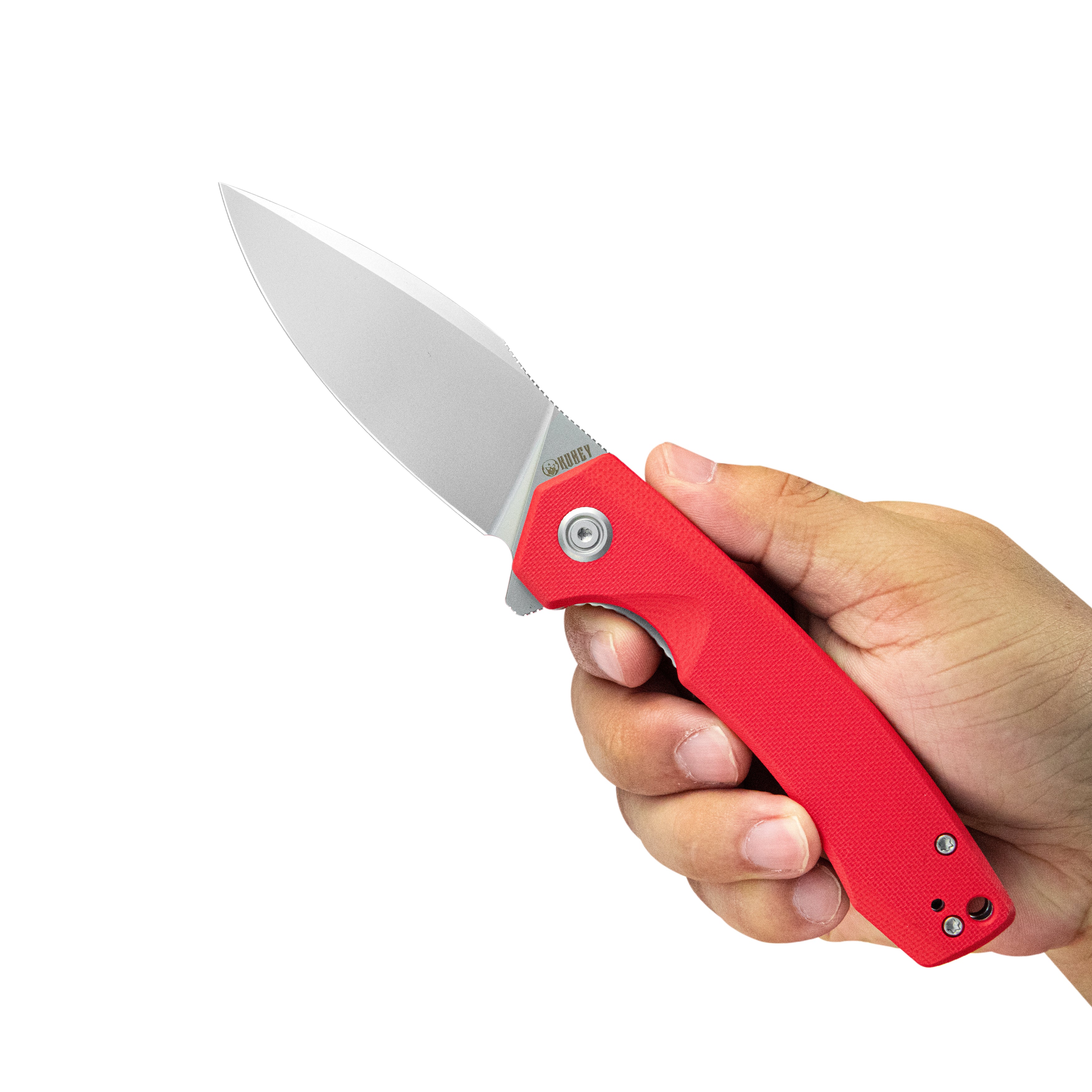 Calyce Liner Lock Flipper Folding Knife Red G10 Handle 3.27" Bead Blasted AUS-10 KU901J