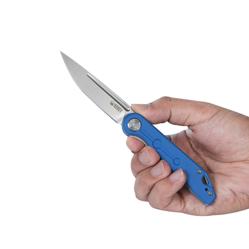 Mizo Liner Lock Front Flipper Folding Knife Blue G10 Handle 3.15" Satin 14C28N KU2101B