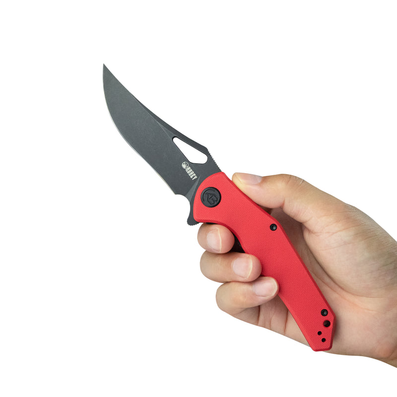 Phemius Liner Lock Folding Pocket Knife Red G10 Handle 3.66" Blackwash 14C28N KU149F