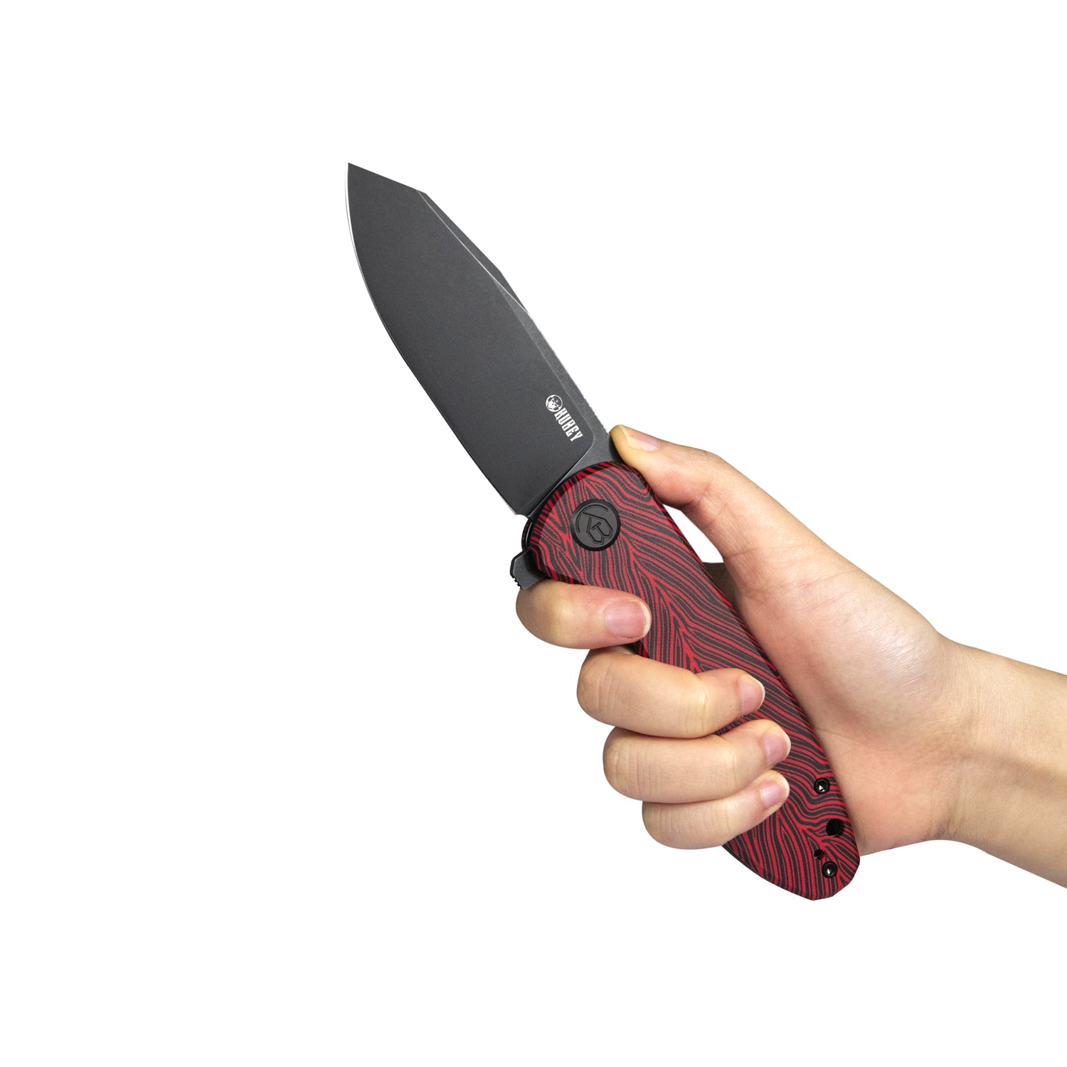 Master Chief Outdoor Folding Pocket Knife Red black Damascus G10 Handle 3.43" Beadblast AUS-10 KU358A