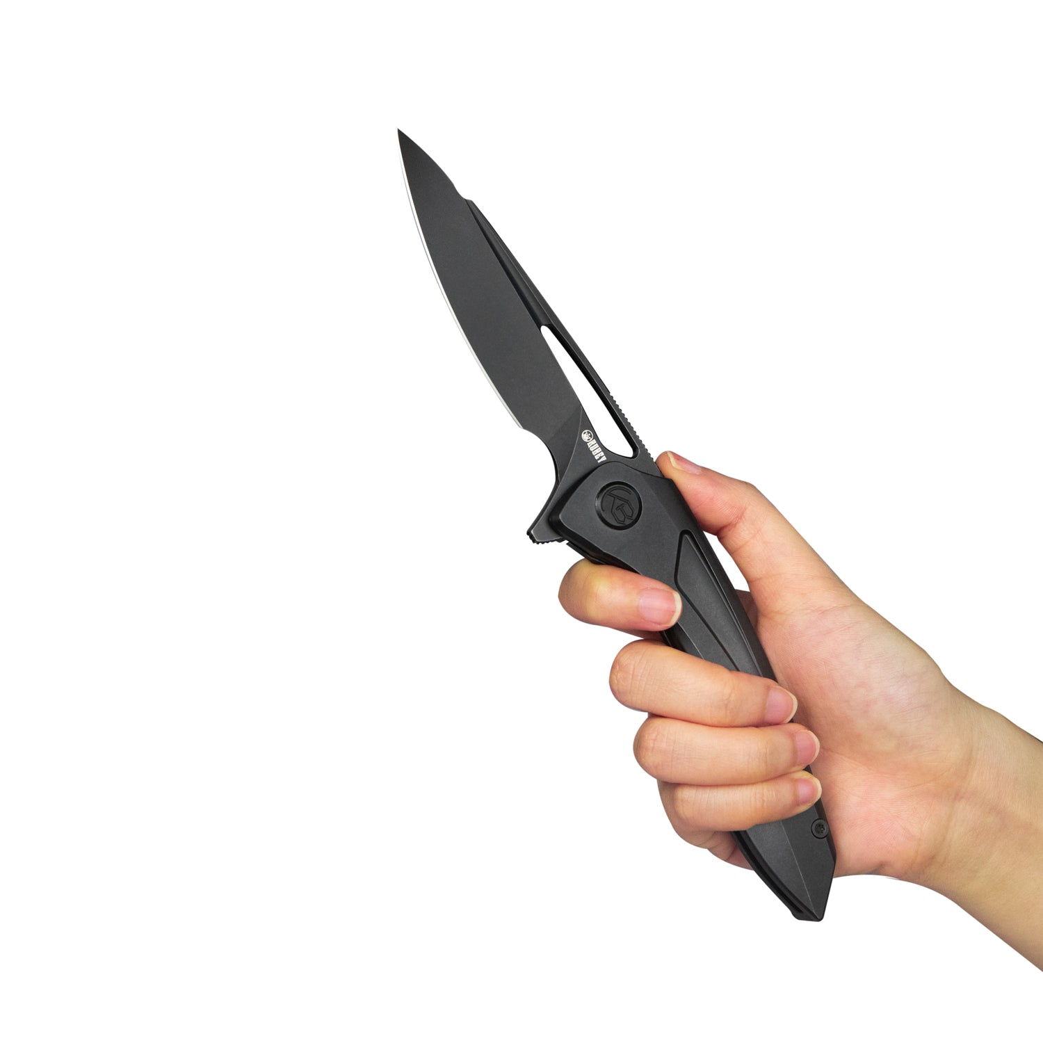Kubey Velocé Frame Everyday Carry Gentlmans Pocket Knife Black Ti Hand