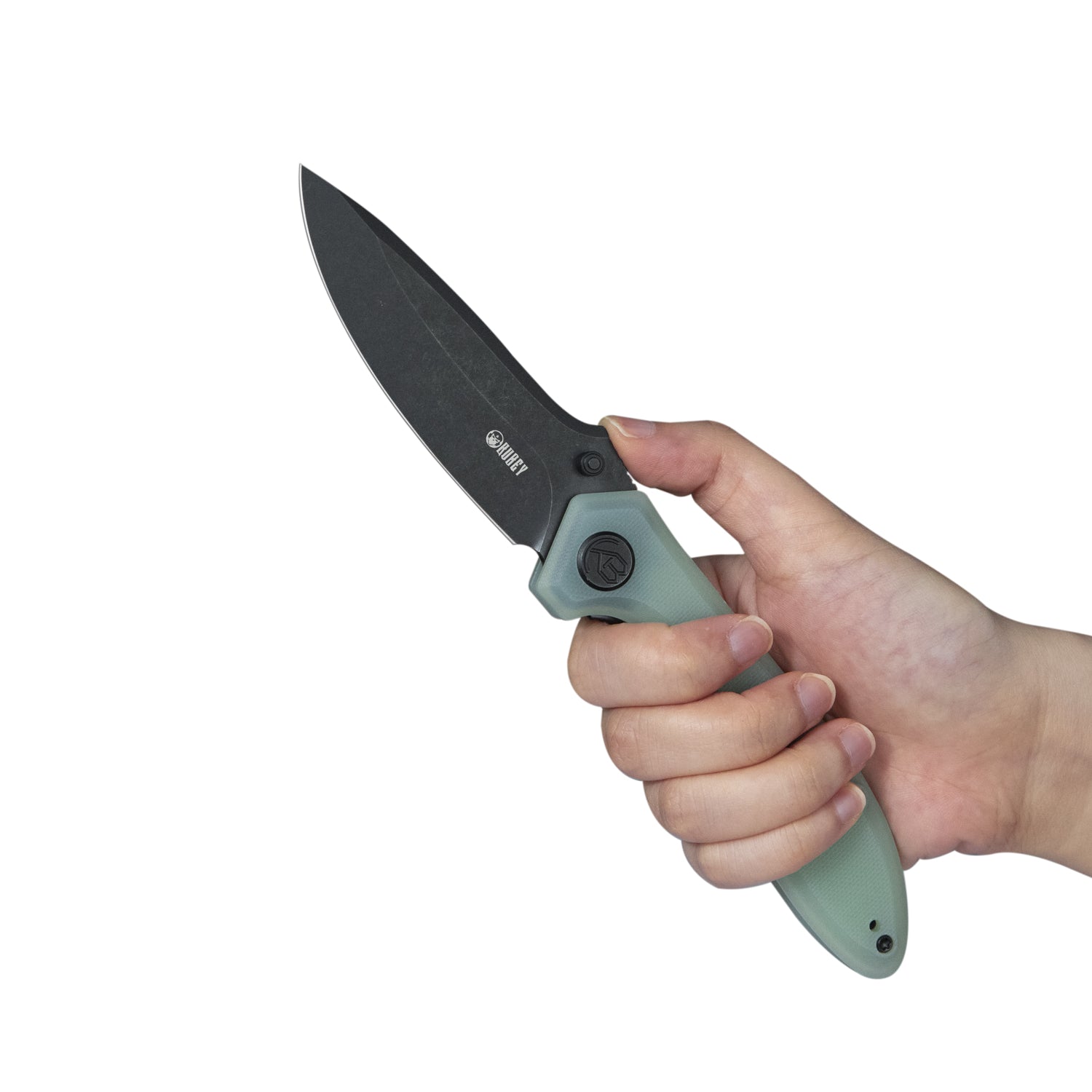 Ruckus Liner Lock Folding Knife Jade G10 Handle Vegetable knives 3.31" Dark Stonewashed AUS-10 KU314C