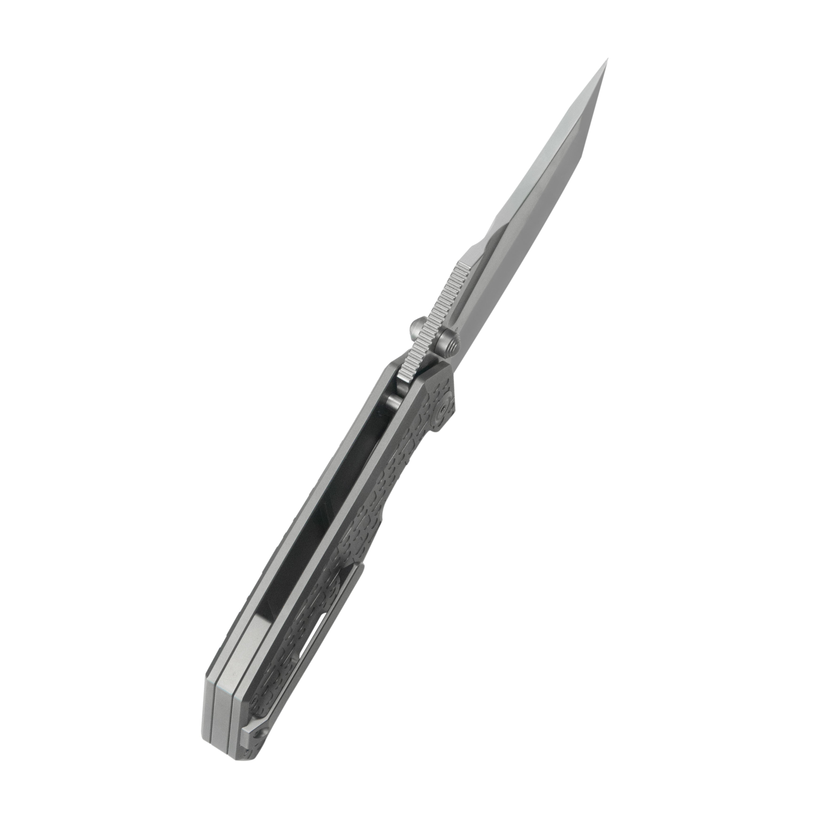 Kubey Hamster Frame Lock Folding Knife Grey Titanium Handle 3.46" Satin 14C28N Blade KU402A
