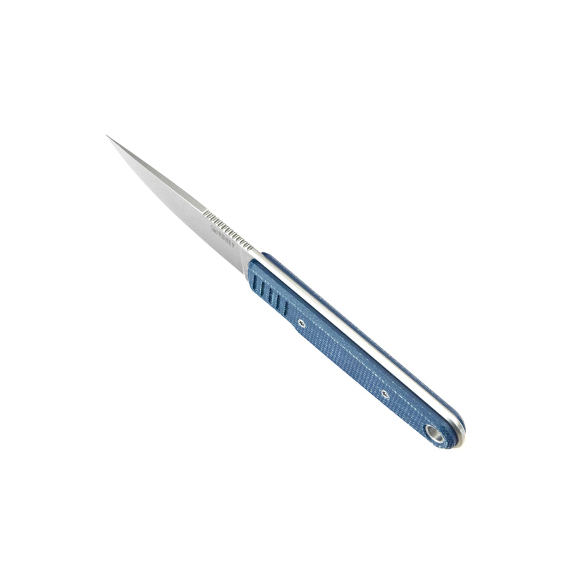 JL Drop Point Fixie Everyday Carry Fixed Blade Knife Blue Micarta Handle 3.11" Beadblast 14C28N KU356B