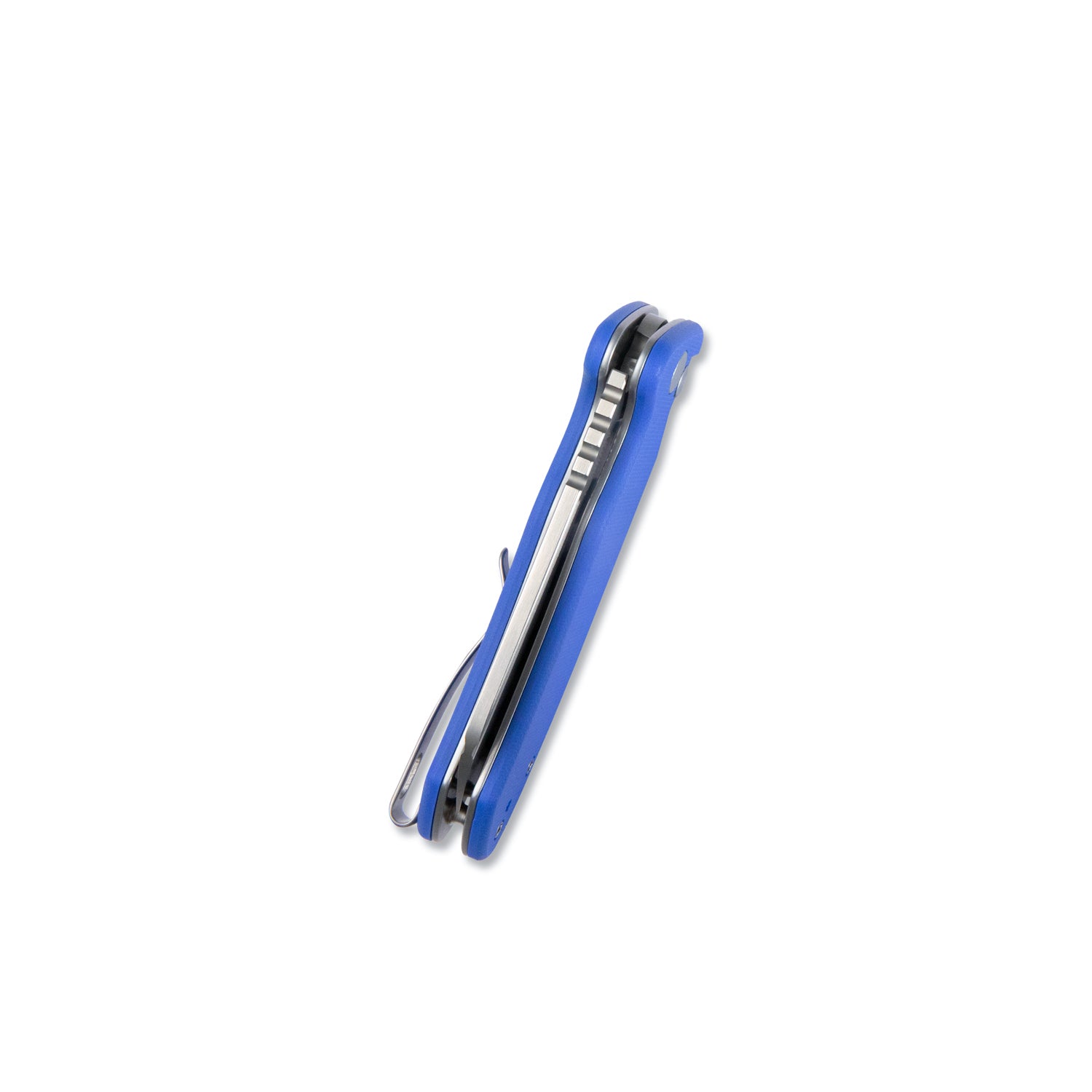 Creon Small Pocket Knife with Button Lock Blue G10 Handle 2.87" Beadblasted AUS-10 KU336C