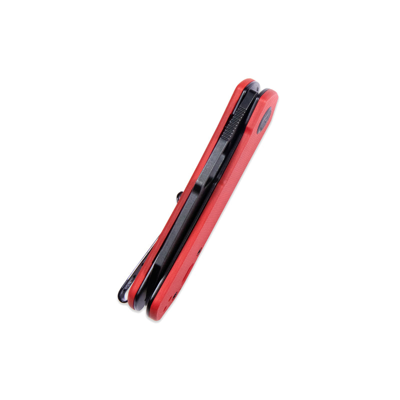 Duroc Liner Lock Flipper Small Pocket Folding Knife Red G10 Handle 2.91" Black Stonewashed AUS-10 KU332F