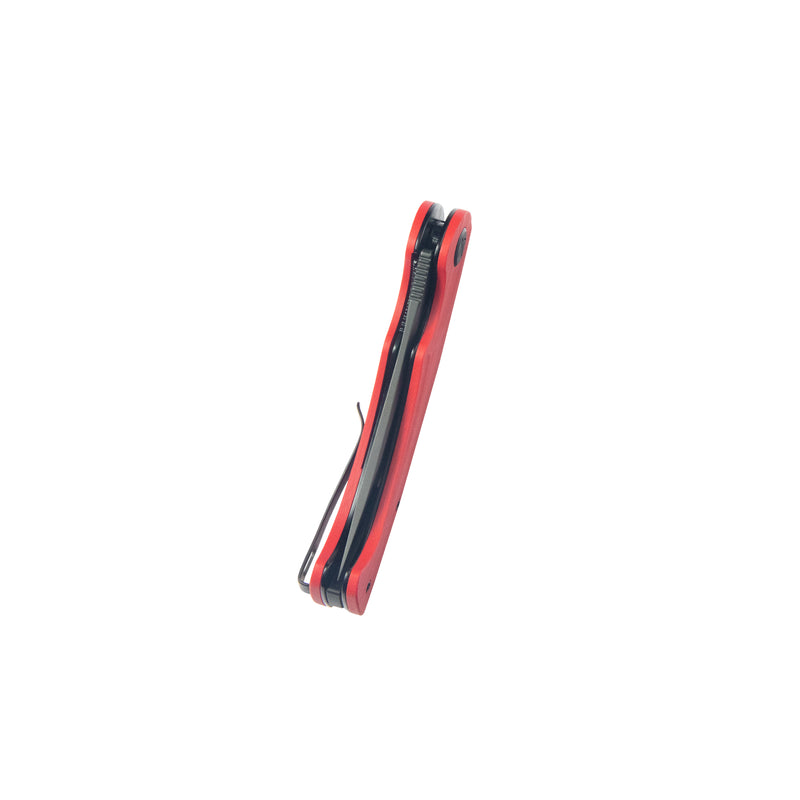 Scimitar Tanto Liner Lock Hunting Folding Knife Red G10 Handle 3.46" Blackwash 14C28N KU175F