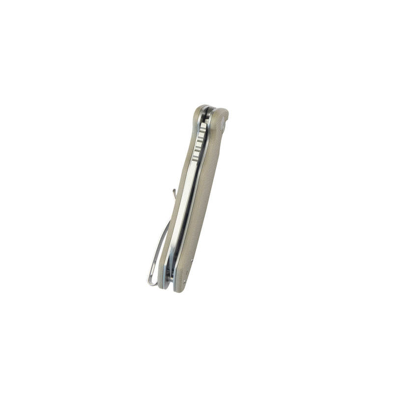 Creon Small Pocket Knife with Button Lock Tan G10 Handle 2.87" Beadblasted AUS-10 KU336K