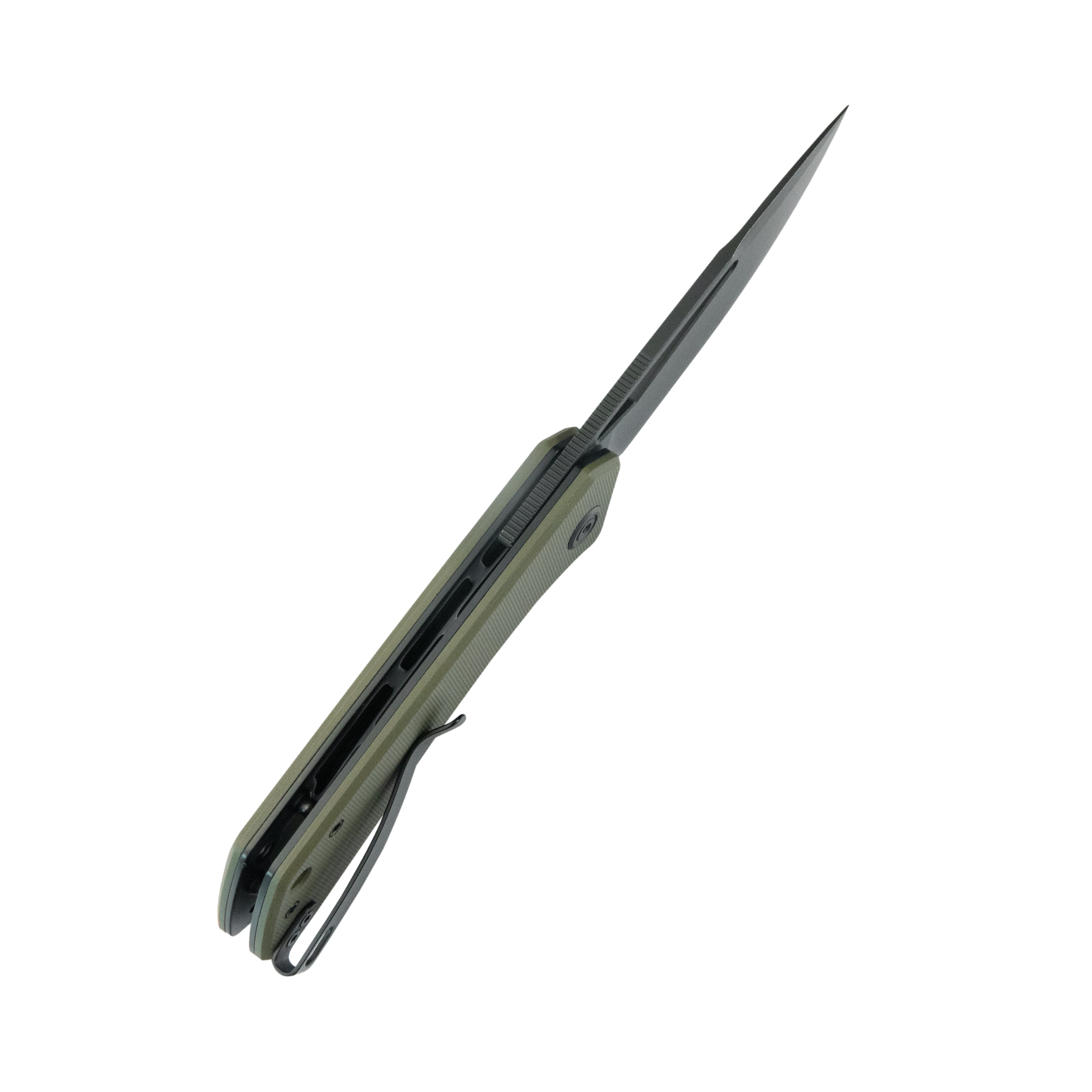 Kubey Thalia Front Flipper EDC Pocket Folding Knife Green G10 Handle 3.27" Blackwash 14C28N KU331T