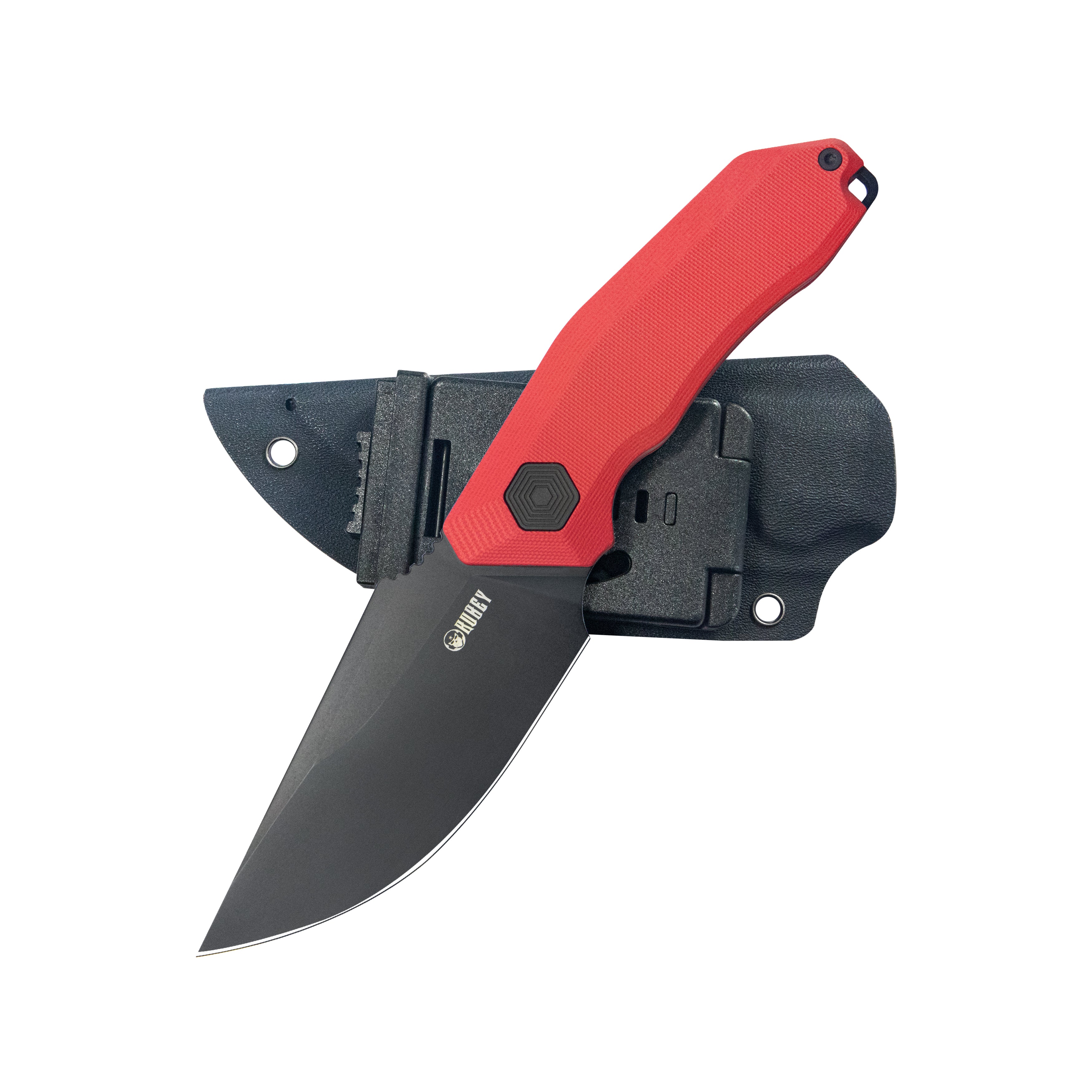 Kubey Basilisk Fixed Blade Knife Red G-10 Handle 4.06'' Blackwashed 14C28N Blade KU381B