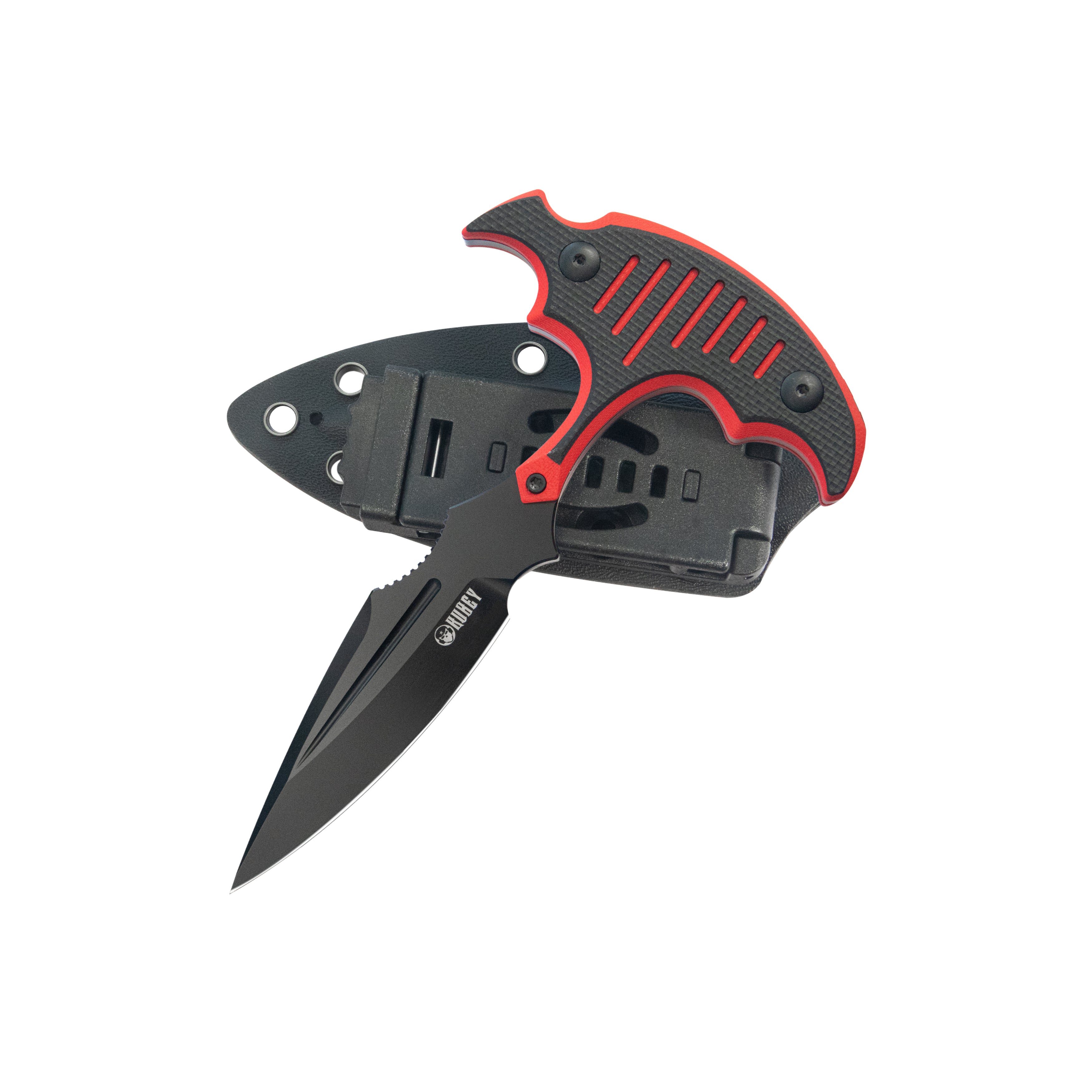 Medusa Push Dagger Fixed Blade Outdoor Knives w/ Kydex Sheath Red Black G-10 Black Coating 14C28N KU242B