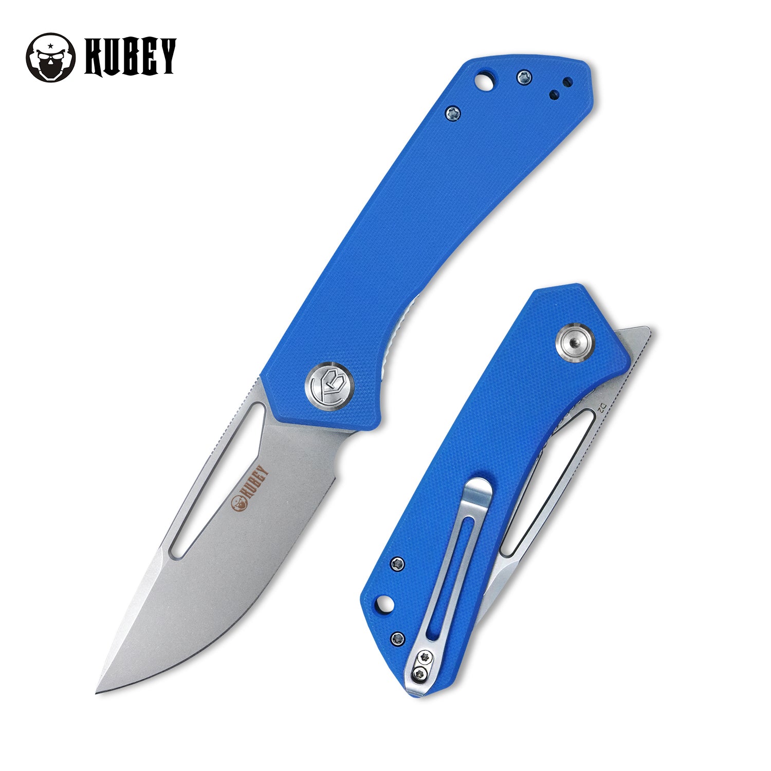 Kubey Thalia Front Flipper Klappmesser EDC Pocket Folding Knife Blue G10 Handle 3.27" Beadblast D2 KU331B
