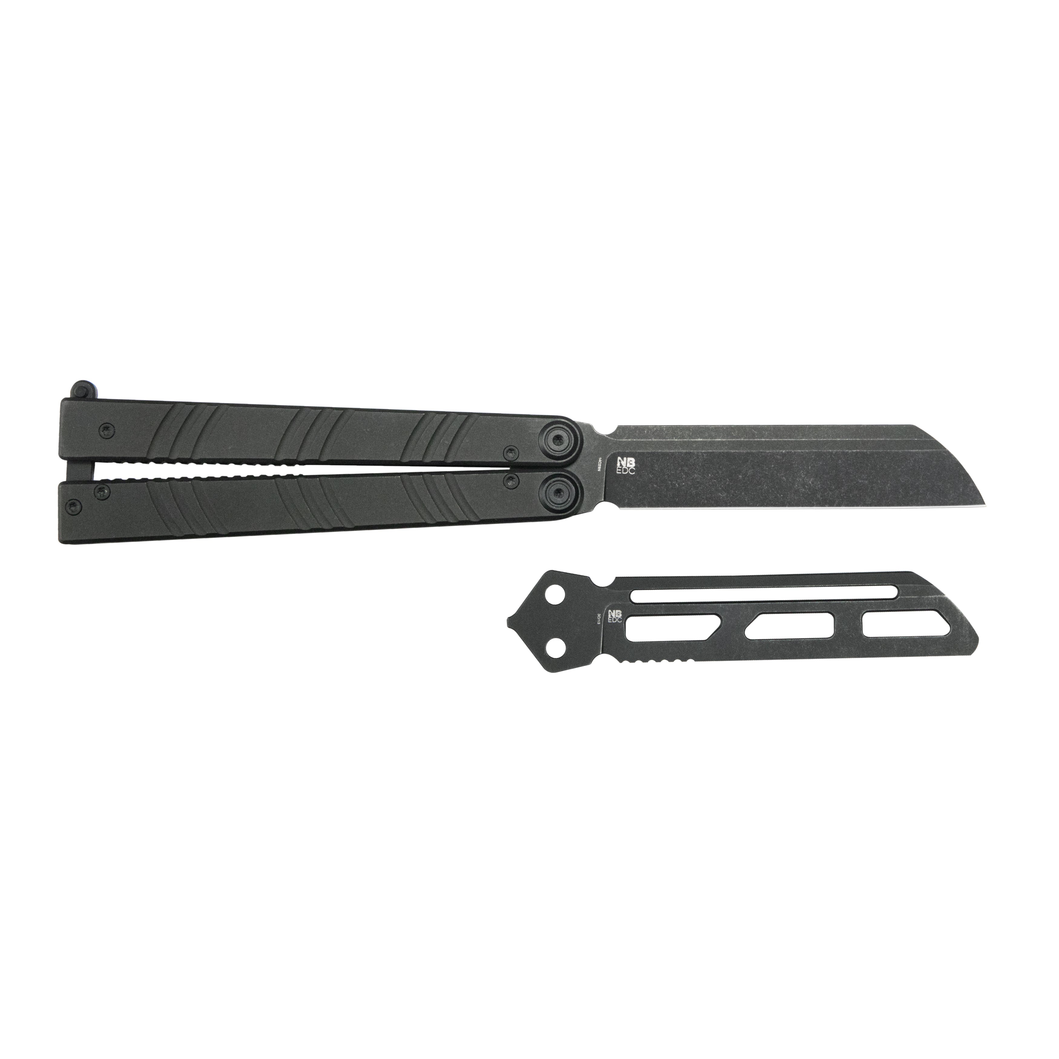 Kubey Ballistic EDC Basilong Blackwash Titanium Handle 4.09" Blackwash Sandvik 14C28N  Blade Knife KU297C
