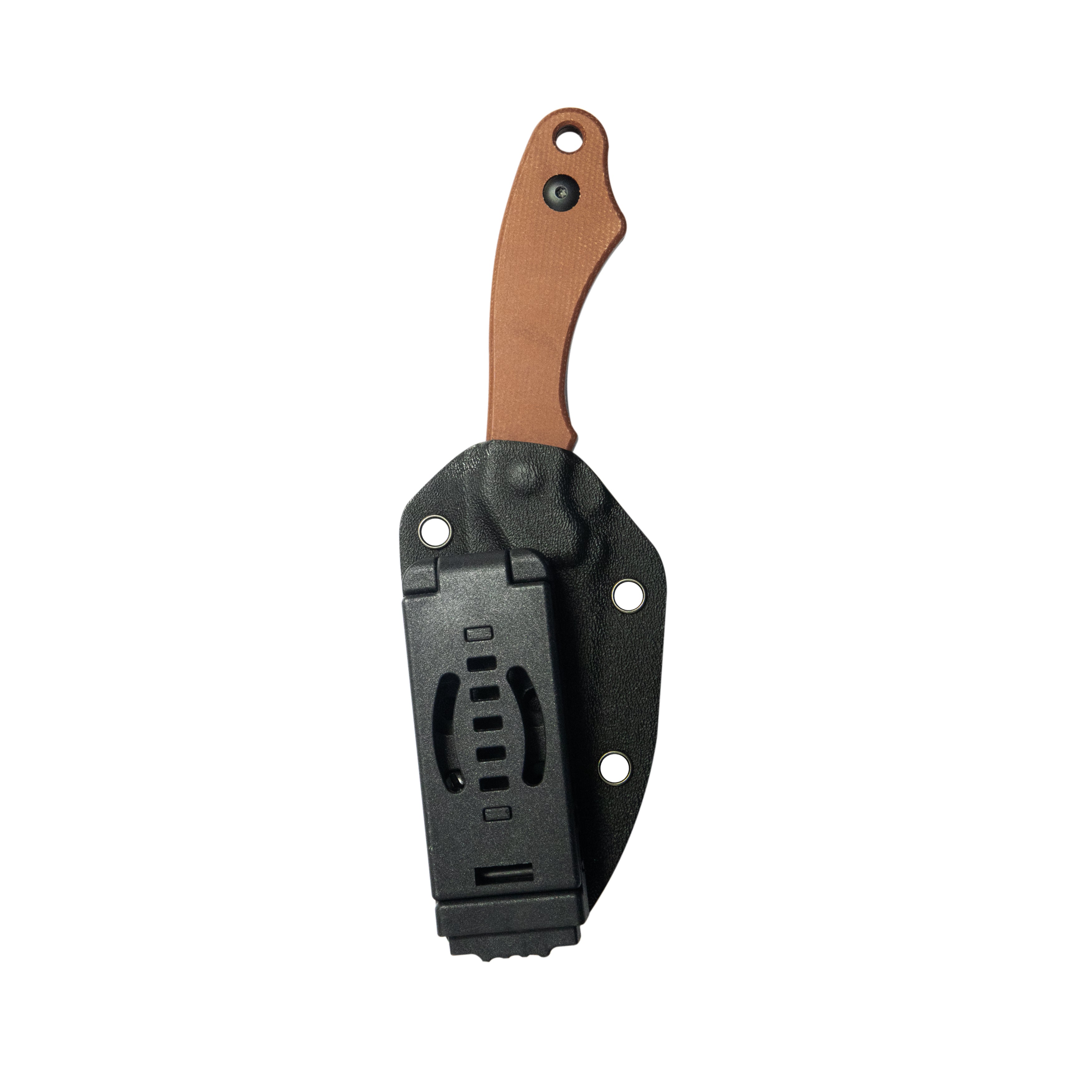 TLB II Clip Point EDC Fixed Blade Knife Brown Micarta 4" Blackwash 14C28N with Kydex Sheath KU468D