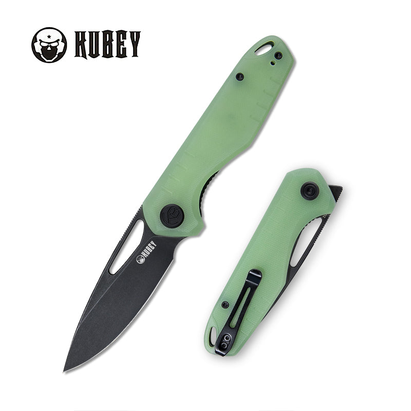 Kubey Doris Klappmesser Liner Lock Front Flipper Folding Knife Jade G10 Handle 3.27" Darkwashed D2 KU324B