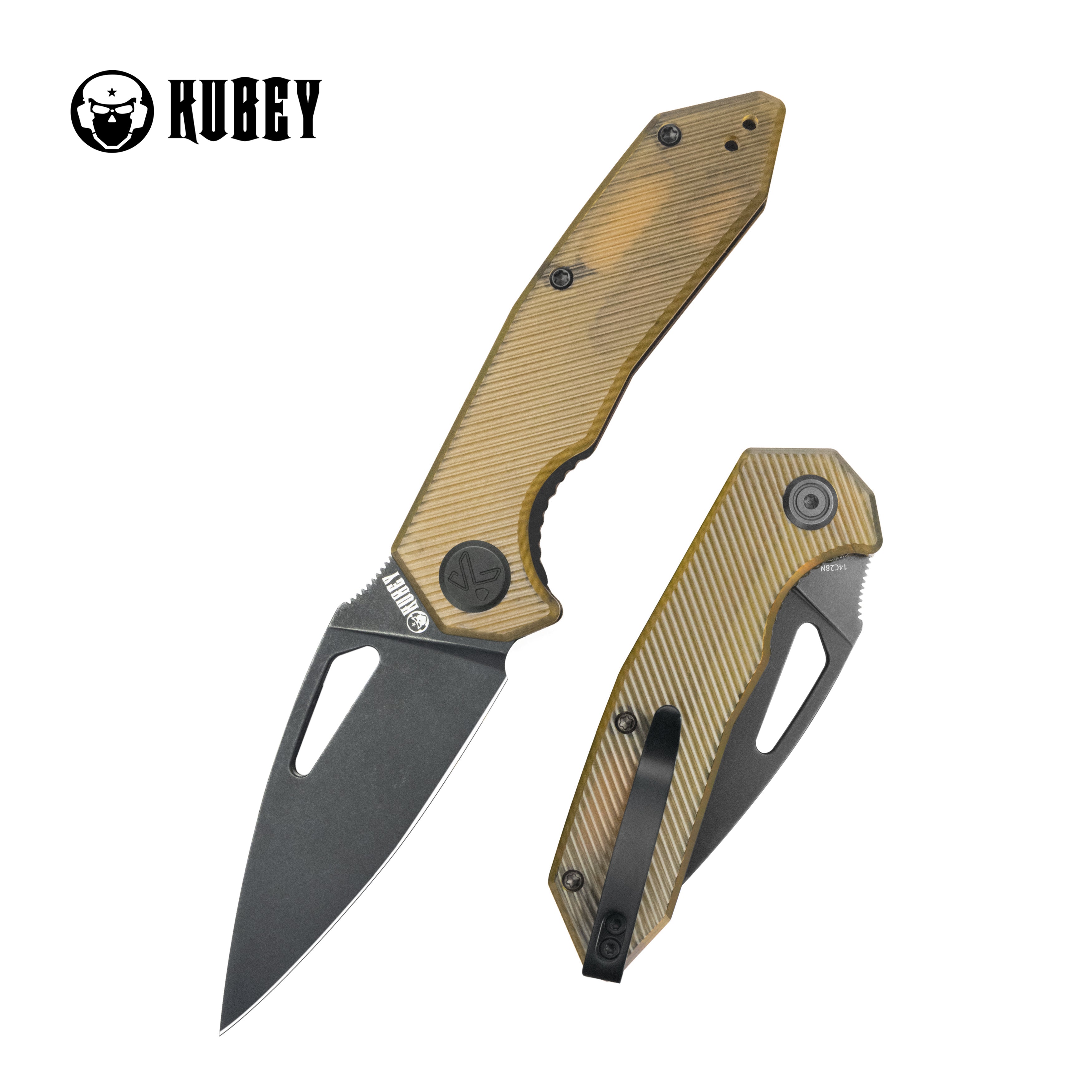 Kubey Coeus Liner Lock Thumb Open Folding Knife Ultem Handle Kitchen knives 3.11" Blackwash 14C28N KU122T