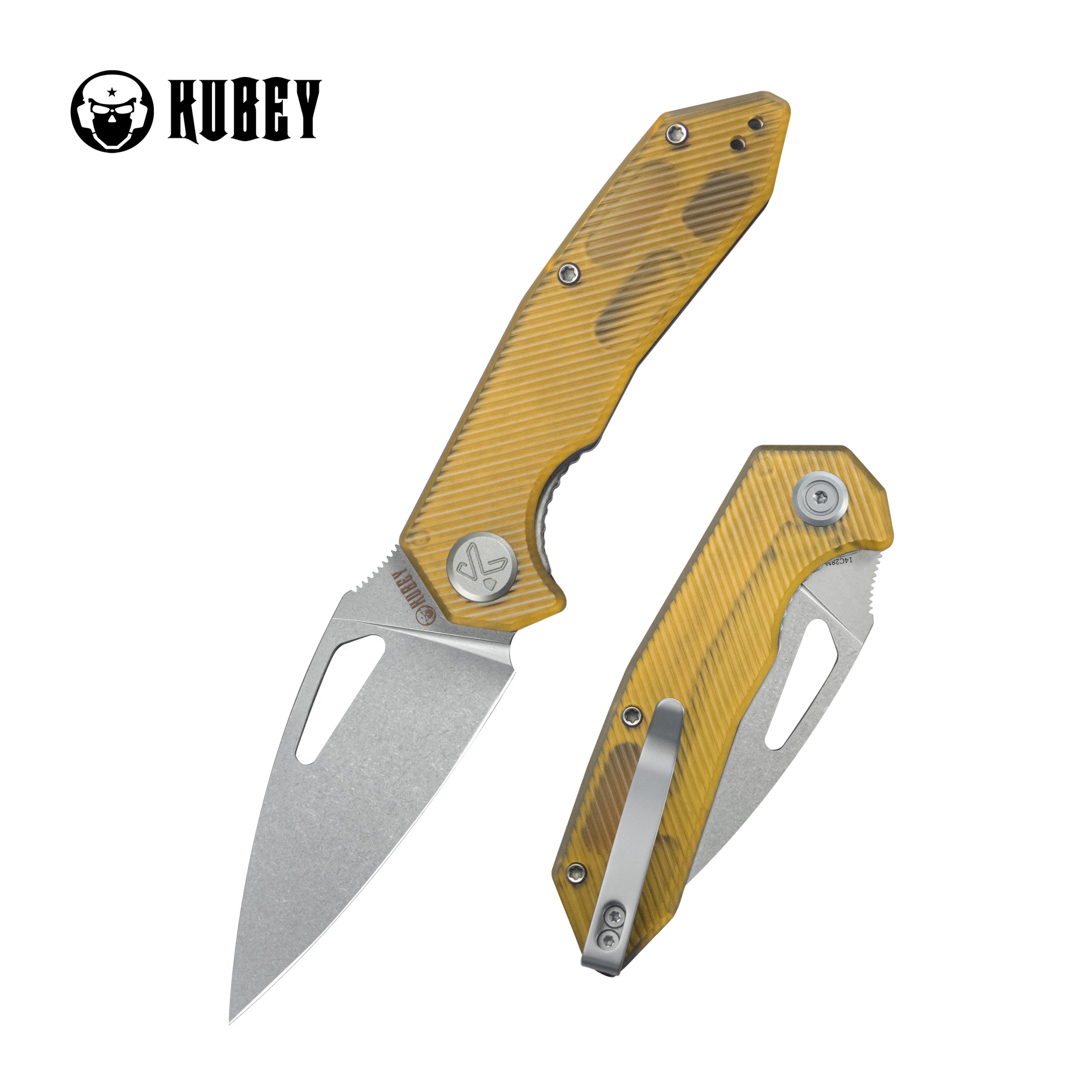Kubey Coeus Liner Lock Thumb Open Folding Knife Ultem Handle Outdoor Knives 3.11" Bead Blasted 14C28N KU122S