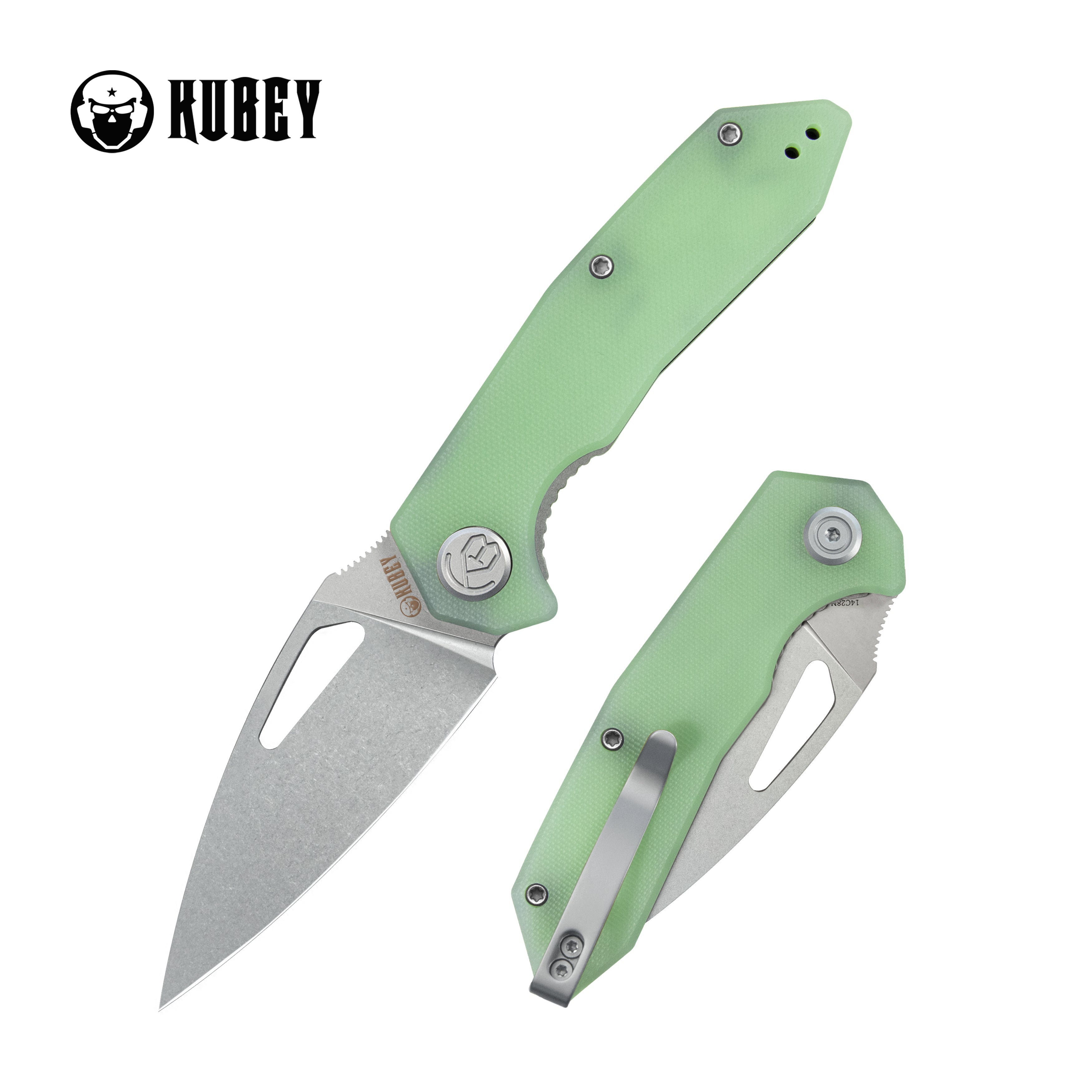 Coeus Liner Lock Thumb Open Folding Knife Jade G10 Handle EDC knives 3.11" Stonewash 14C28N KU122V