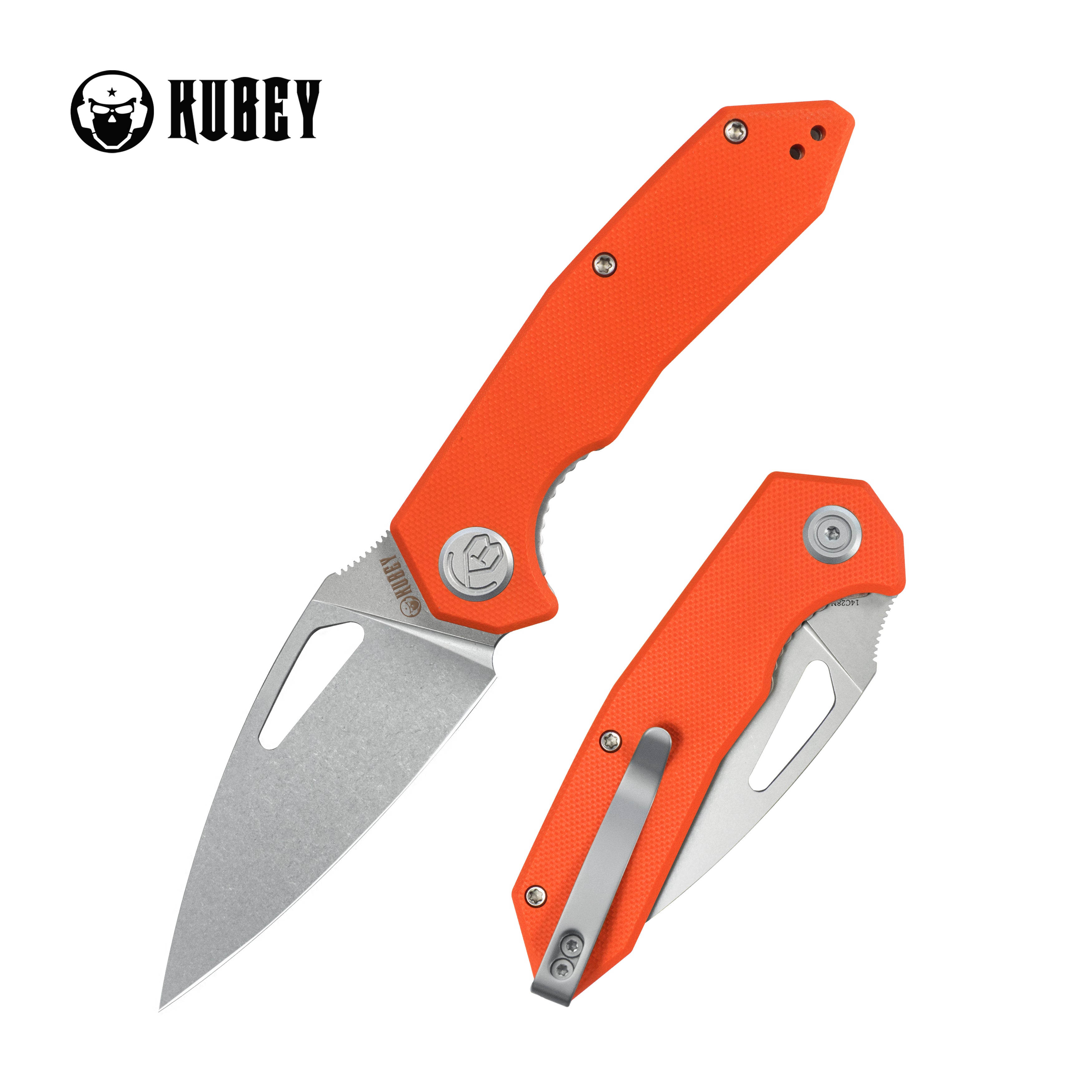 Coeus Liner Lock Thumb Open Folding Knife Orange G10 Handle EDC knives 3.11" Stonewash 14C28N KU122W