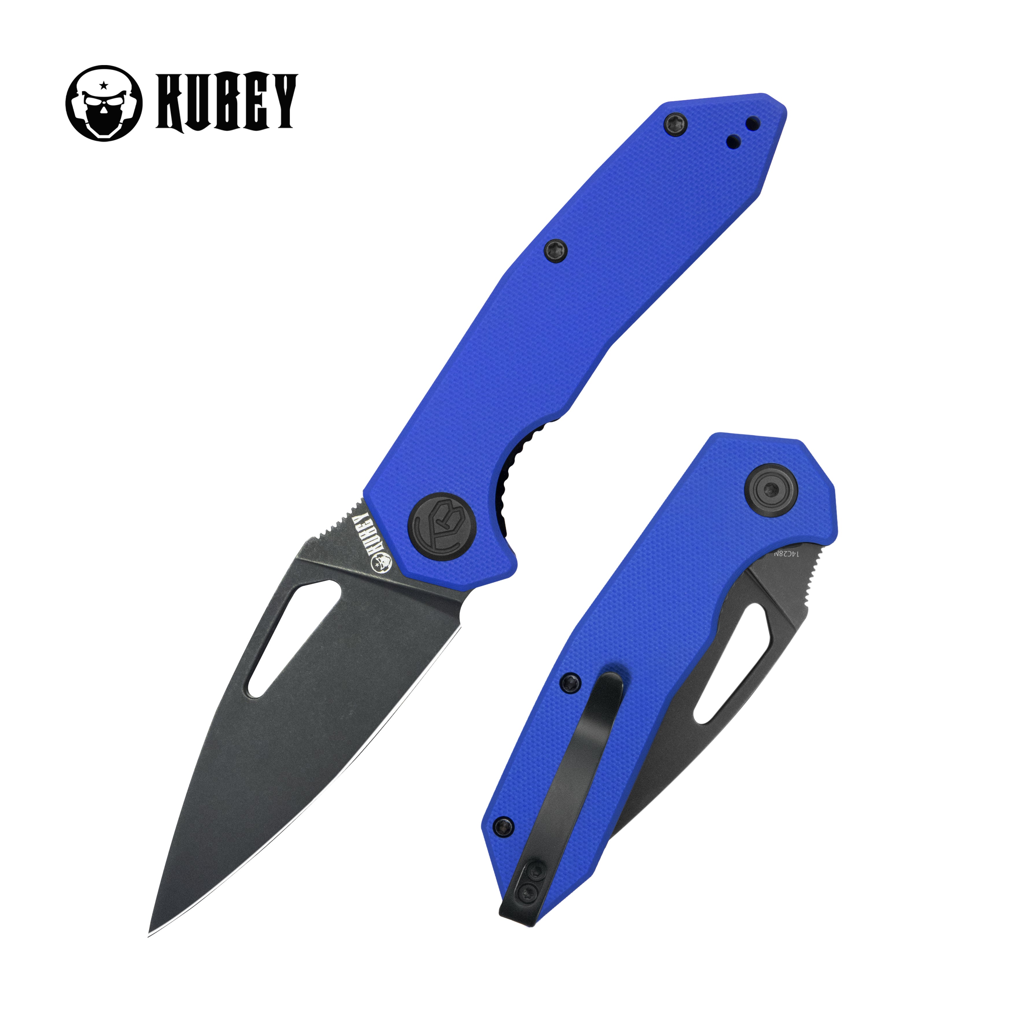 Coeus Liner Lock Thumb Open Folding Knife Blue G10 Handle EDC knives 3.11" Blackwash 14C28N KU122Y