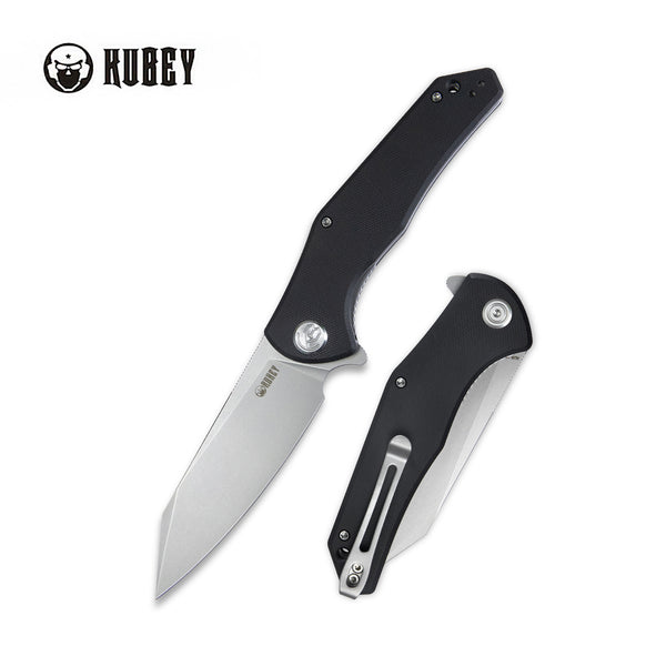 Kubey Flash Klappmesser Liner Lock Flipper Folding Knife Black G10 Handle 3.82" Beadblasted AUS-10 KU158E