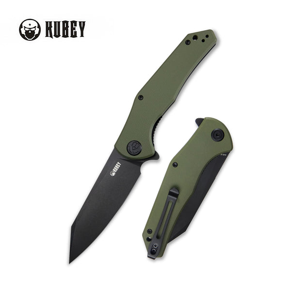 Kubey Flash Klappmesser Liner Lock Flipper Folding Knife Green G10 Handle 3.82" Blackwashed AUS-10 KU158F