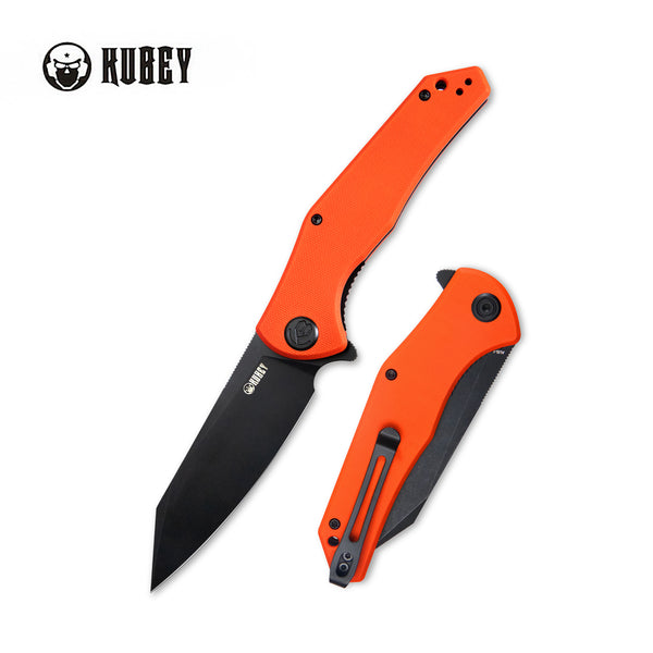 Kubey Flash Klappmesser Liner Lock Flipper Folding Knife Orange G10 Handle 3.82" Blackwashed AUS-10 KU158G
