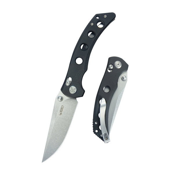 Hound Crossbar Lock Folding Pocket Knife Black G-10 Handle 3.43" Stonewash 14C28N Blade KU172A