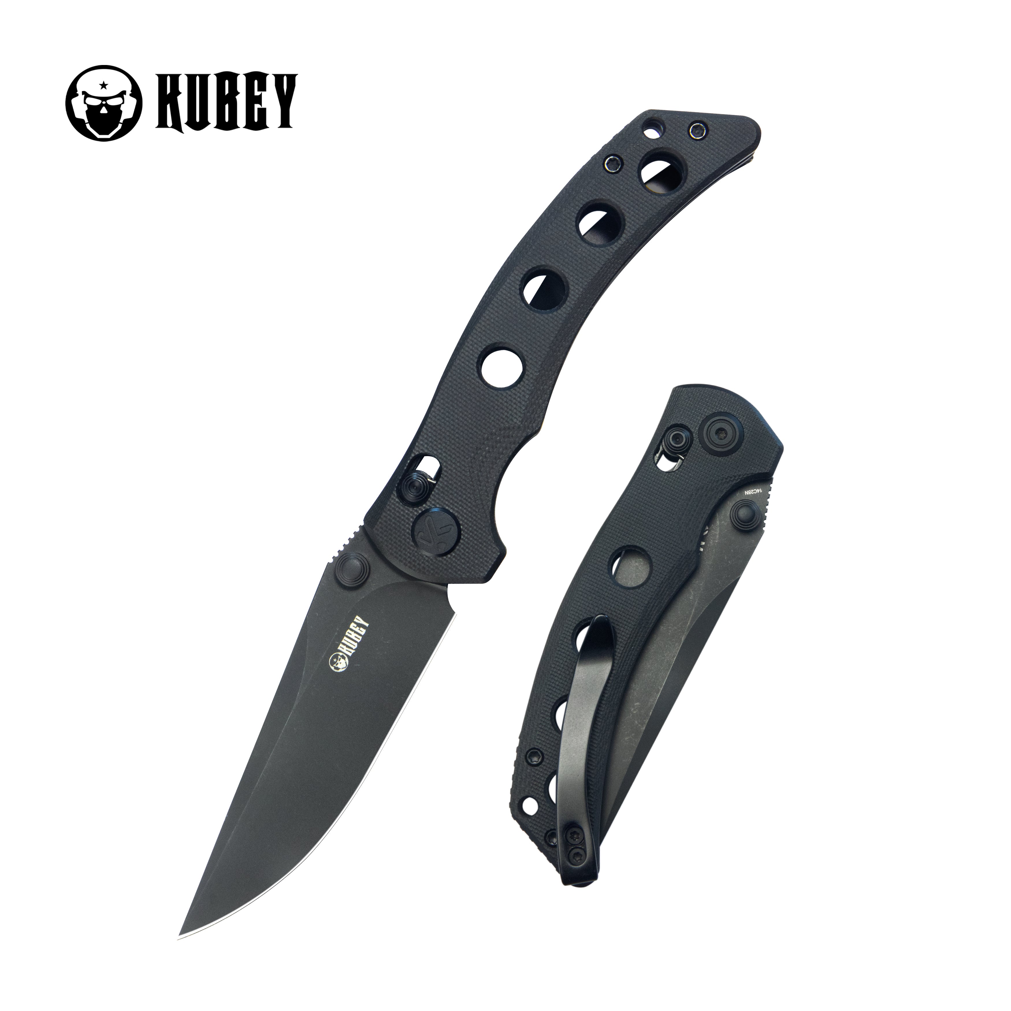 Hound Crossbar Lock Folding Pocket Knife Black G-10 Handle 3.43" Blackwash 14C28N Blade KU172B