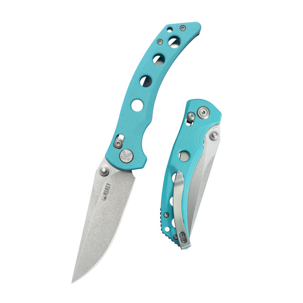 Hound Crossbar Lock Folding Pocket Knife Tiffany Blue G-10 Handle 3.43" Stonewash 14C28N Blade KU172C