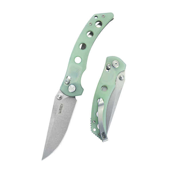 Hound Crossbar Lock Folding Pocket Knife Jade G-10 Handle 3.43" Stonewash 14C28N Blade KU172G