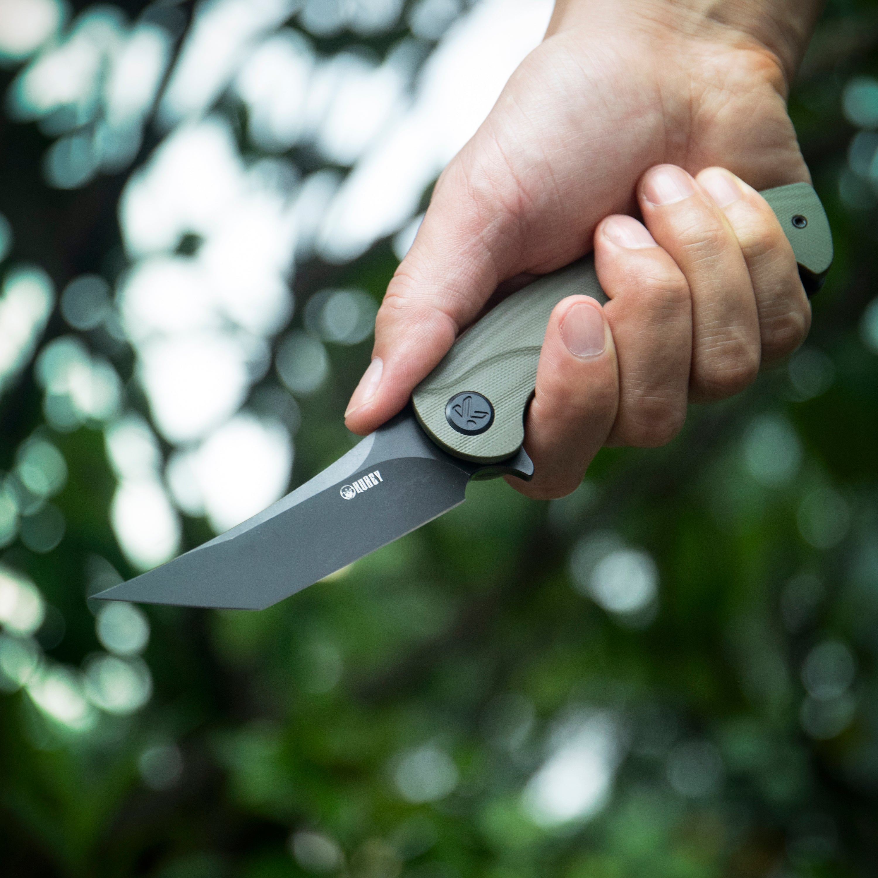 Kubey Scimitar Tanto Liner Lock Hunting Folding Knife Green G10 Handle 3.46" Beadblast 14C28N KU175A