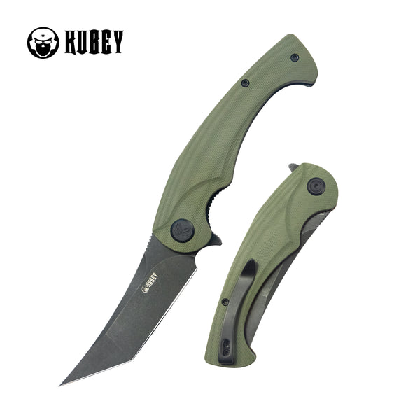 Scimitar Tanto Liner Lock Hunting Folding Knife Green G10 Handle 3.46" Blackwash 14C28N KU175B