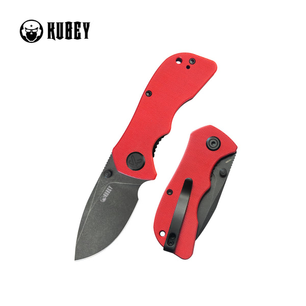 KUBEY Karaji Liner Lock Dual Thumb Studs Open Folding Pocket Knife Red G10 Handle 2.56" Blackwash 14C28N KU180O