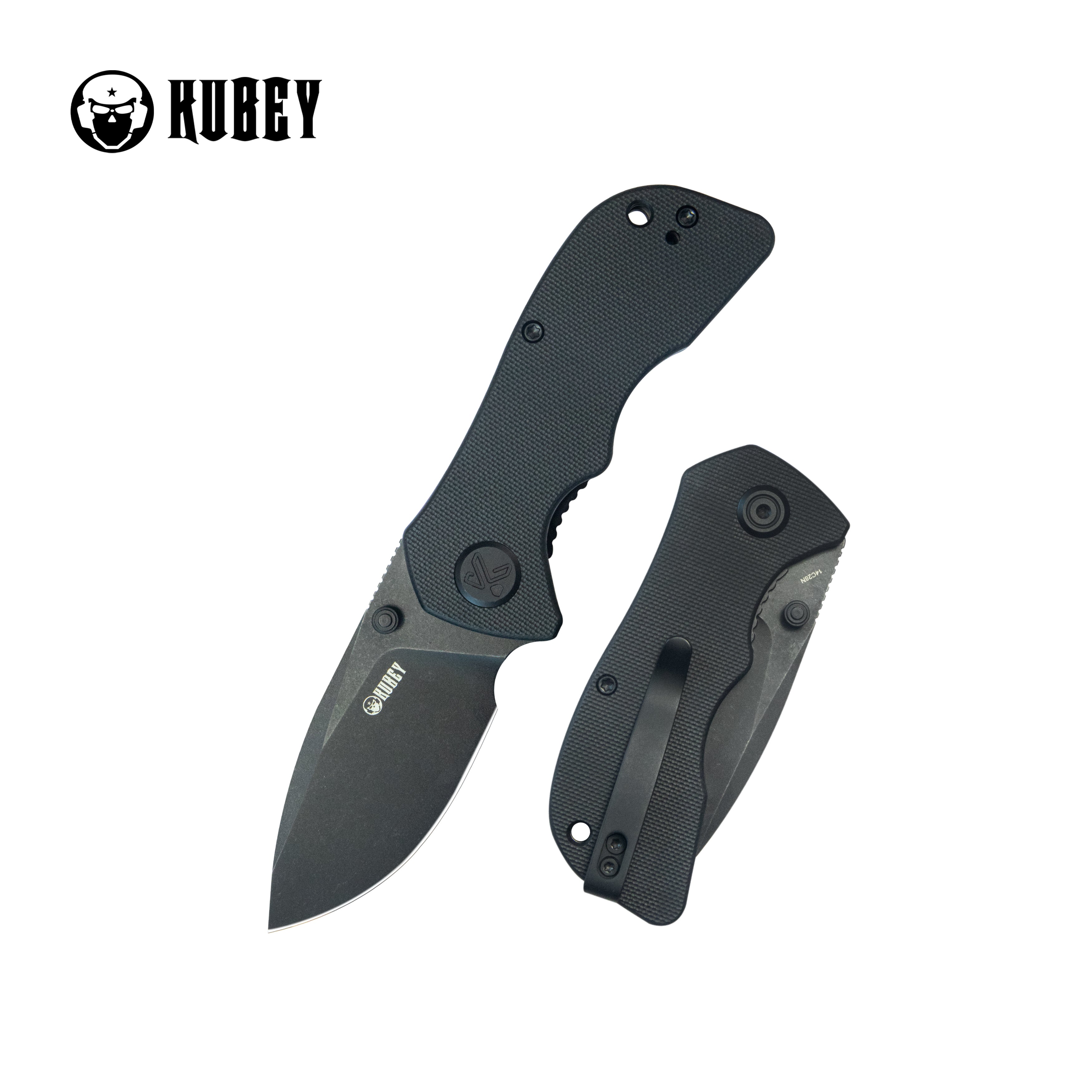 Kubey Karaji Liner Lock Dual Thumb Studs Open Folding Pocket Knife Black G10 Handle 2.56" Blackwash 14C28N KU180P