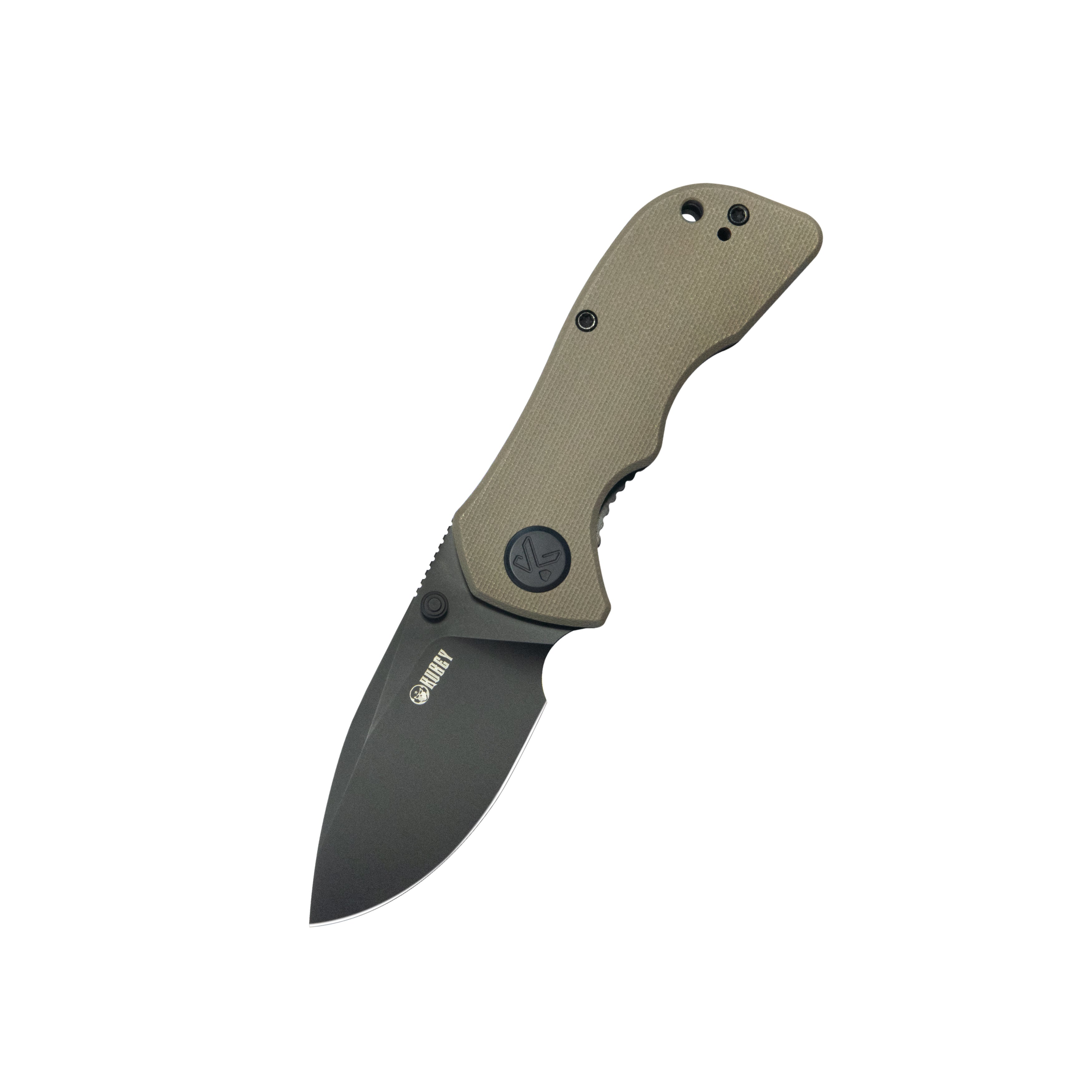 Karaji Liner Lock Dual Thumb Studs Open Folding Pocket Knife Beige G-10 Handle 2.56" Blackwash 14C28N KU180Q