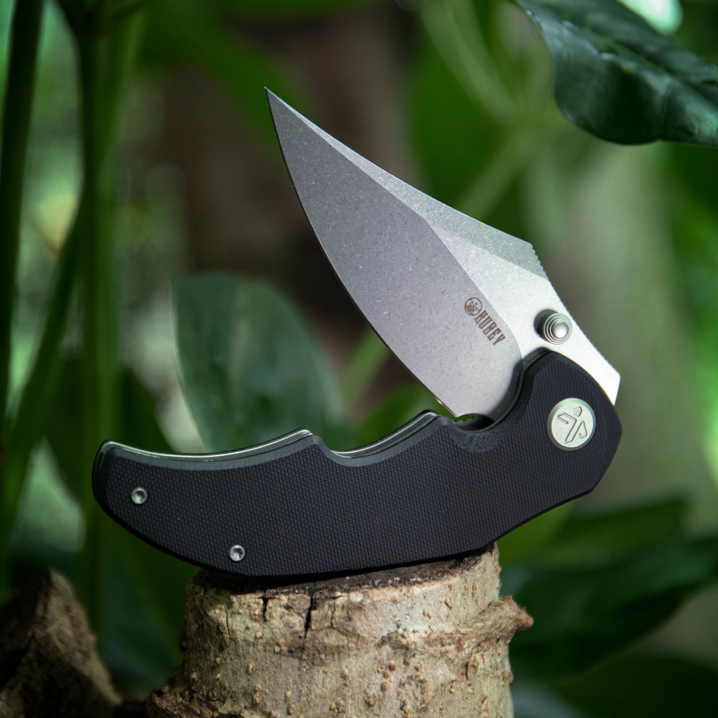 Kubey Ceto Flipper Camping Folding Knife Ultem Handle 3.46" Stonewash 14C28N Blade KU181C
