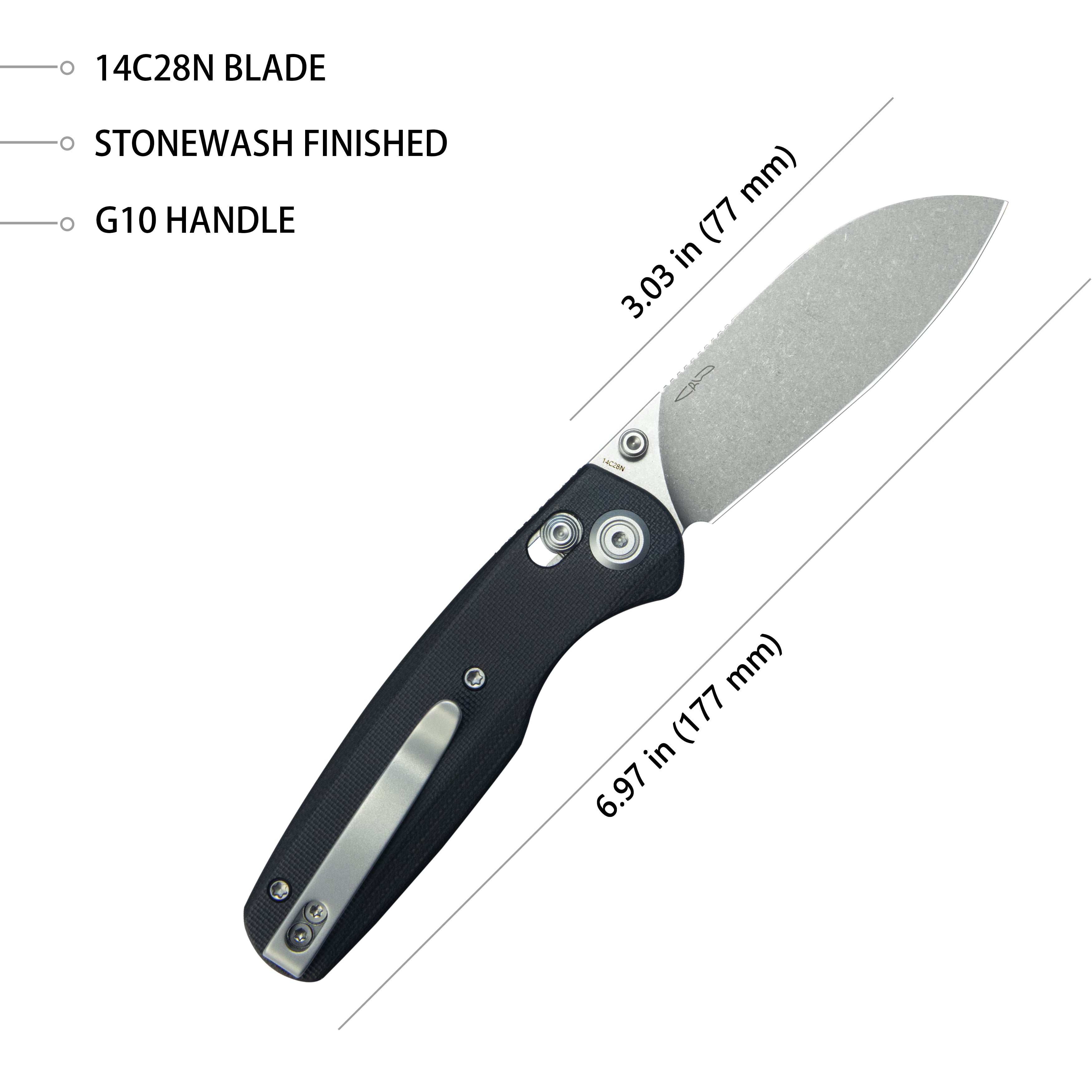 Breeze Every Carry Pocket Knife Crossbar Lock Black G10 Handle 3.03" Stonewash 14C28N Blade KU288A