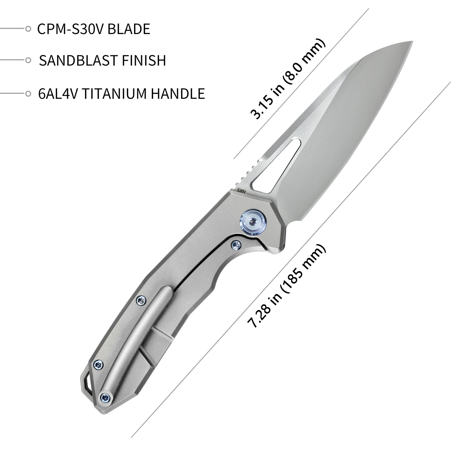 Vagrant Frame Lock Folding Knife Grey Titanium Handle (2.9" Sandblast CPM-S30V) KB284A