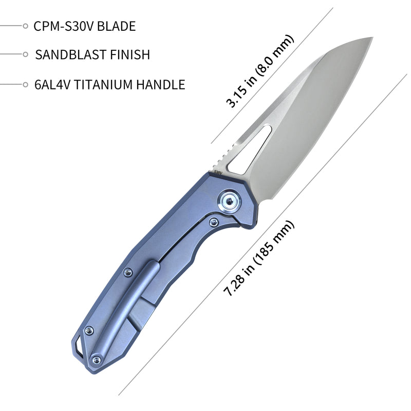 Vagrant Frame Lock Folding Knife Blue Titanium Handle (2.9" Sandblast CPM-S30V) KB284B