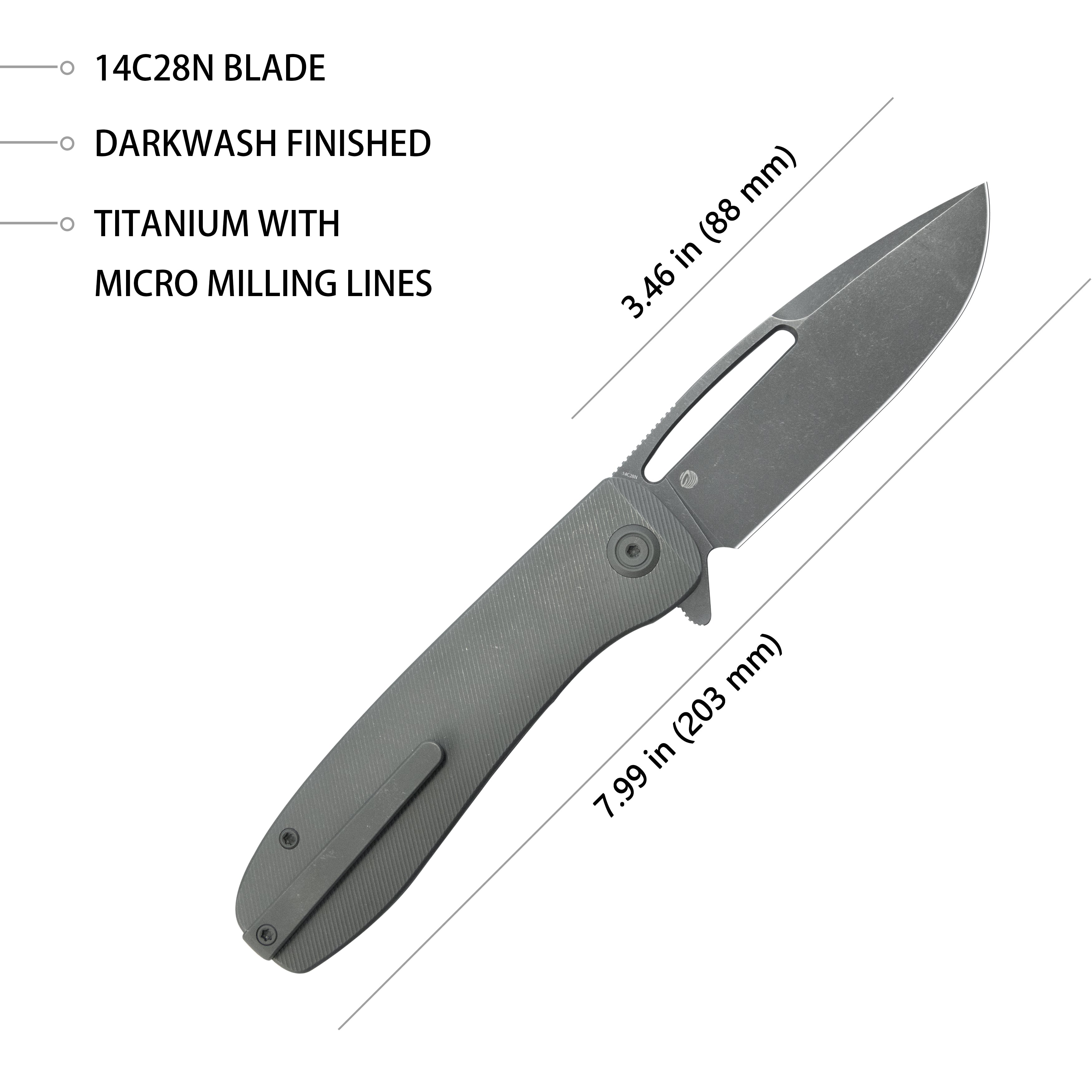 Kubey Supercell Pocket Knife Darkblast Titanium Handle 3.46" Darkblast 14C28N Blade KU353C