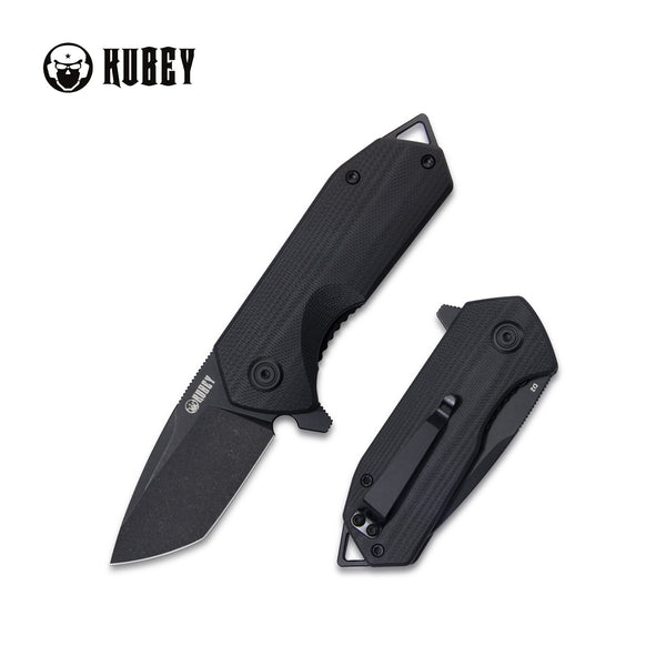 Kubey Campe Klappmesser Nest Liner Lock EDC Flipper Knife Striped Black G10 Handle 2.36"Dark Stonewashed D2 KU203J