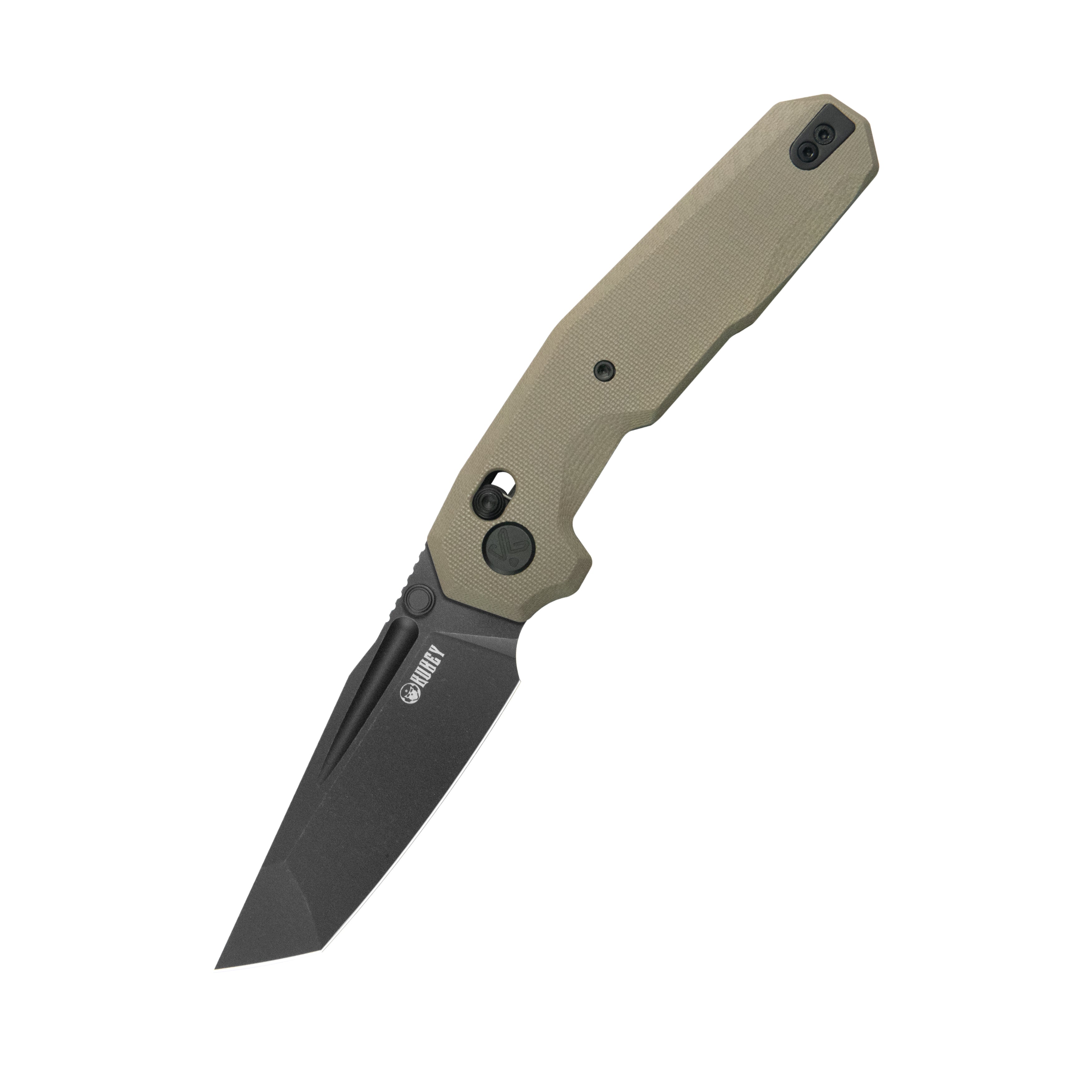 Kubey Carve Crossbar Lock Tactical Folding Knife Beige G10 Handle 3.27'' Blackwash 14C28N Blade KU237C